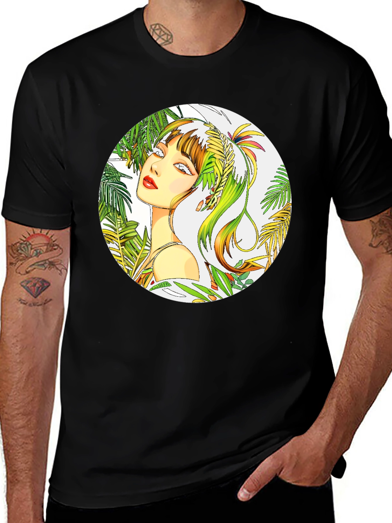 Variant 3 of Tropical Woman Graphic Tee - Stylish Round Print