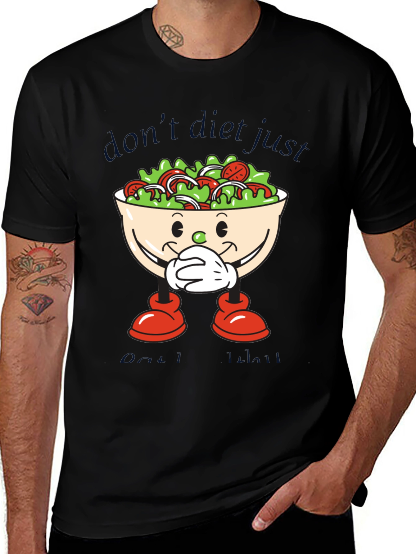 Variant 14 of Funny Salad Cartoon Graphic T-Shirt - Eat Healthy!