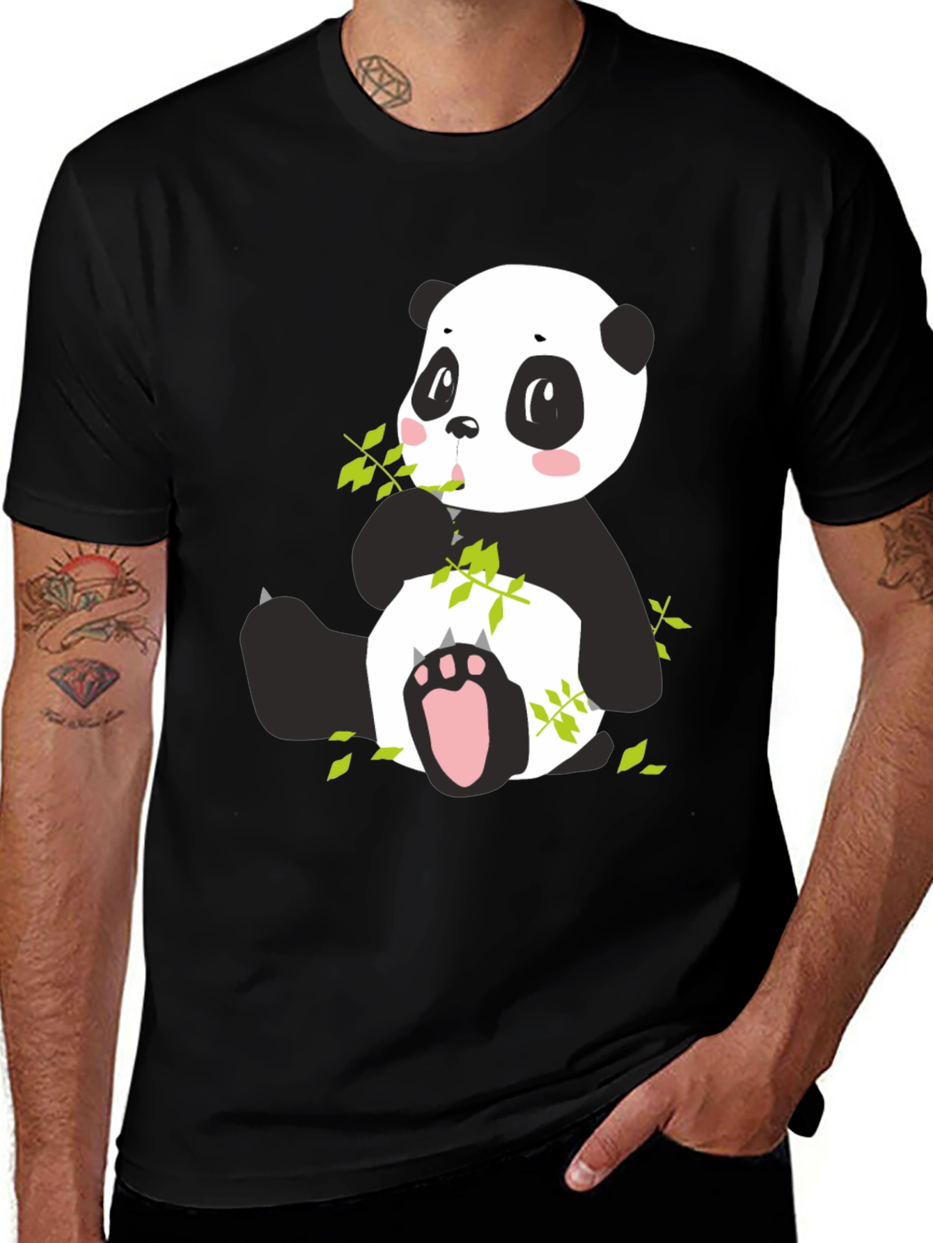 Variant 2 of Cute Panda Bear Graphic Black T-Shirt
