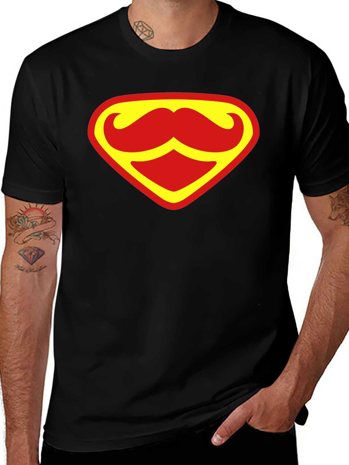 Variant 18 of Funny Mustache Superman Logo Graphic T-Shirt