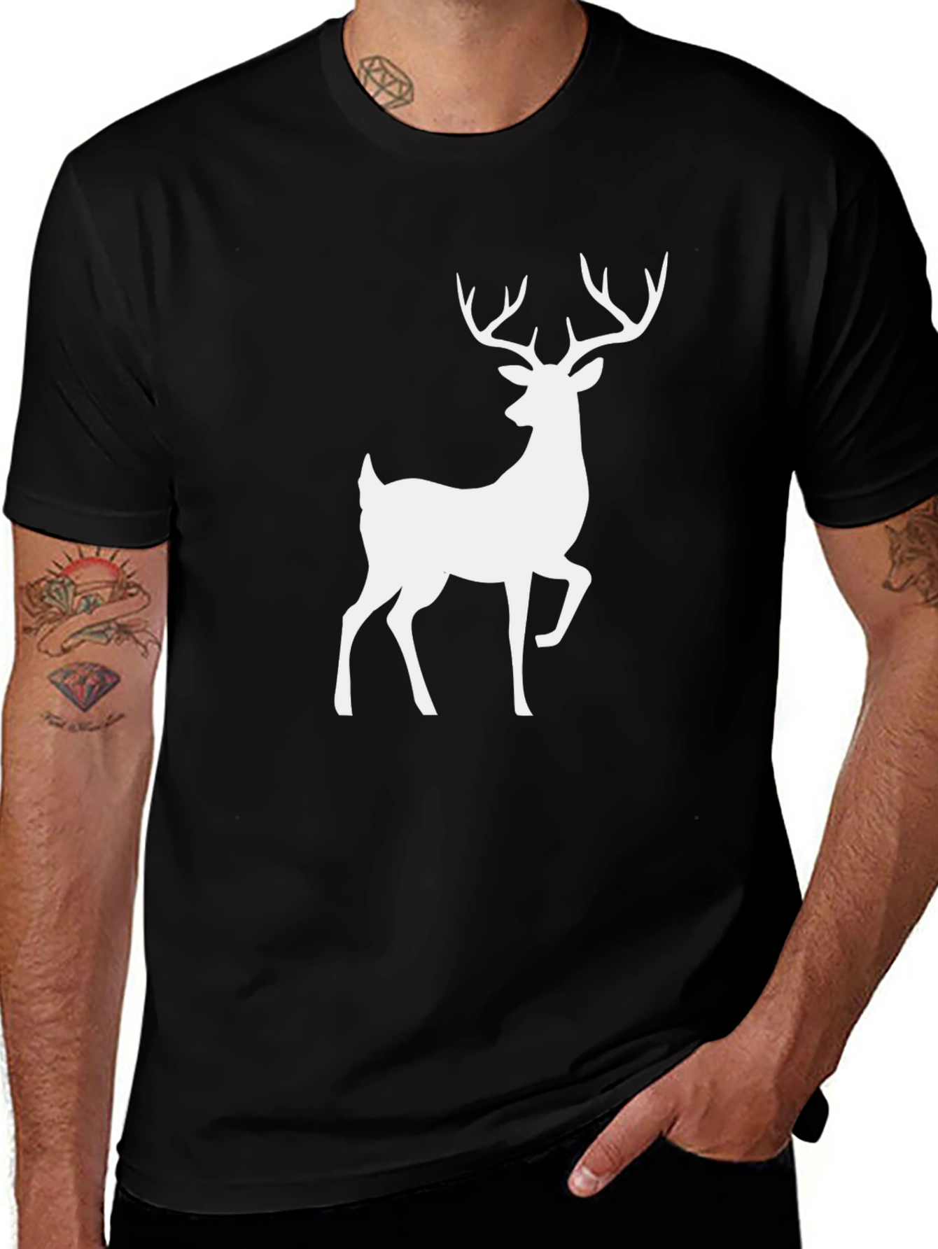 Variant 27 of Men's Black Deer Graphic Tee - Stylish & Comfortable