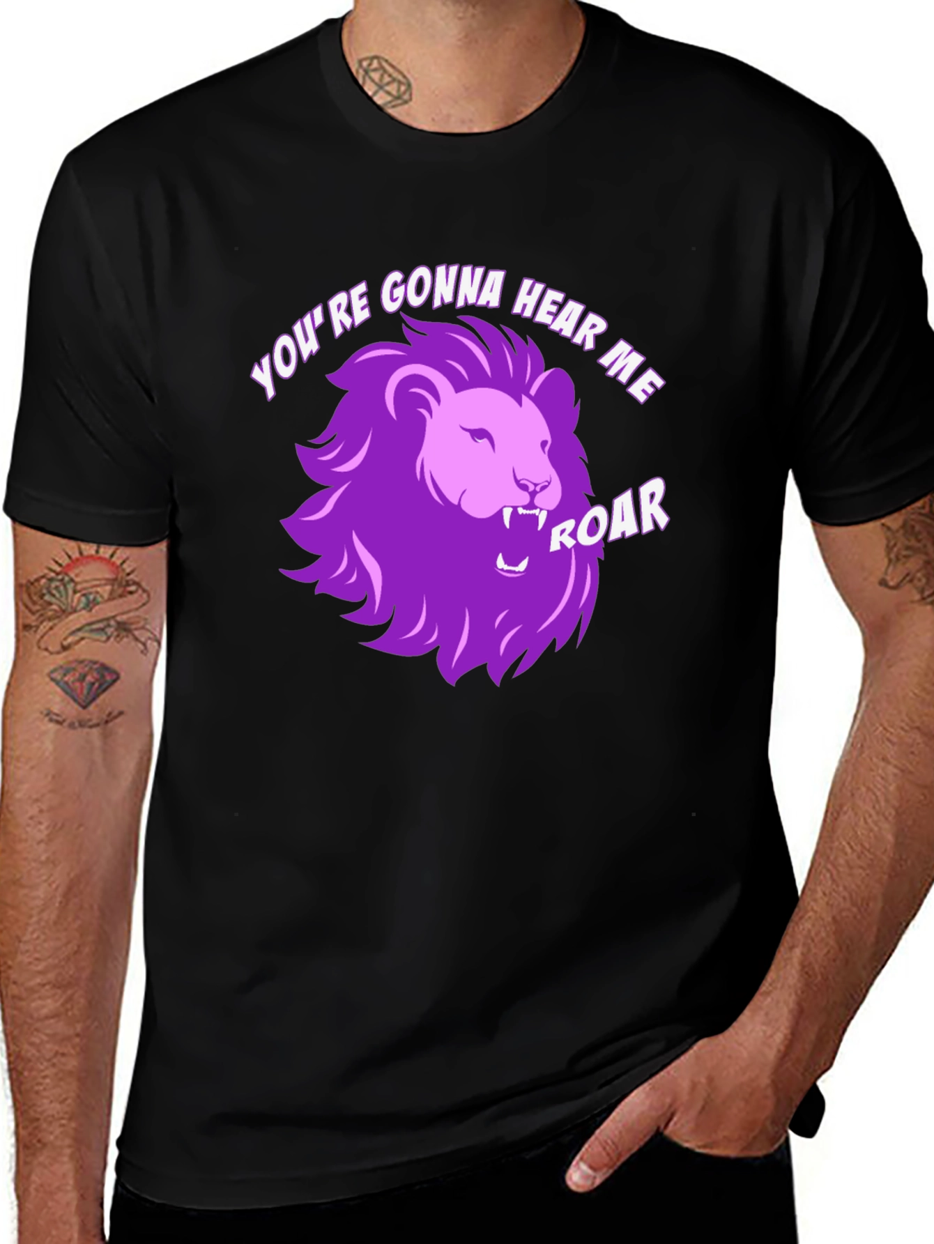 Variant 21 of Hear Me Roar Lion Graphic Tee - Black Cotton