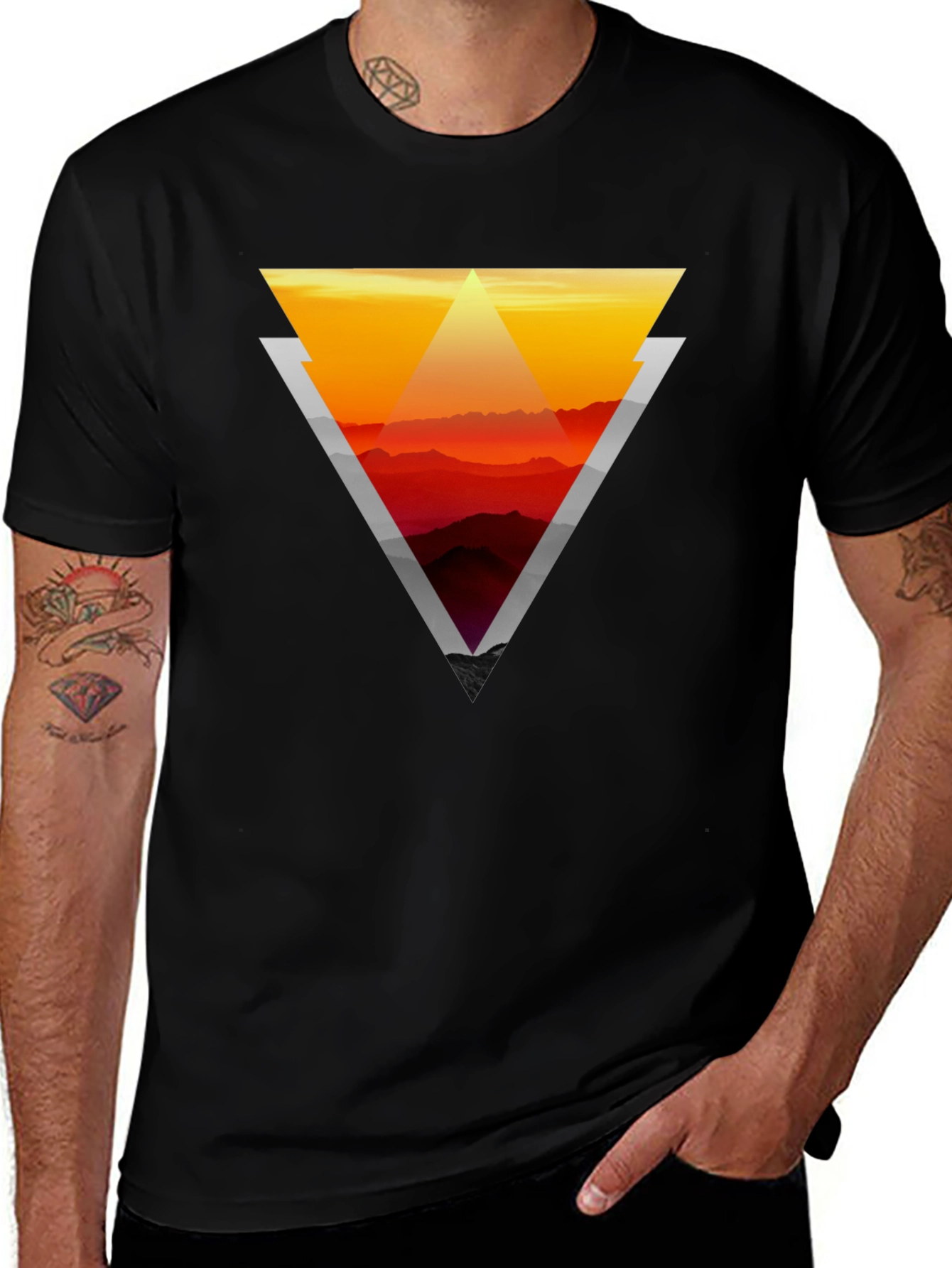 Variant 19 of Geometric Sunset Graphic Tee - Stylish Men's Black T-Shirt