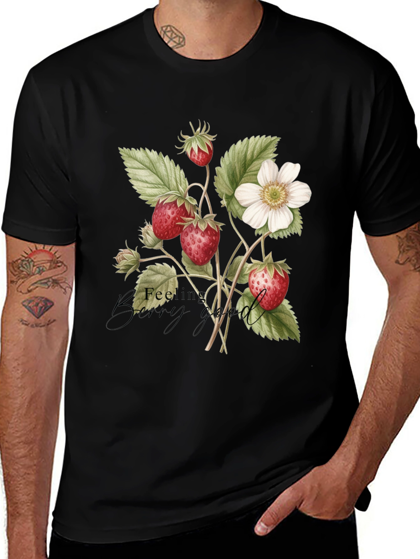 Variant 5 of Strawberry Botanical Black T-Shirt