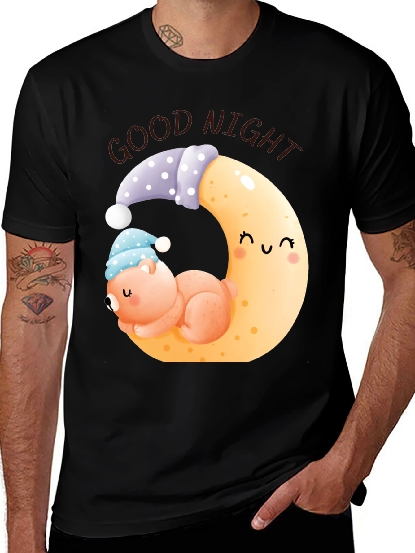 Variant 23 of Good Night Bear Moon Graphic Black T-Shirt
