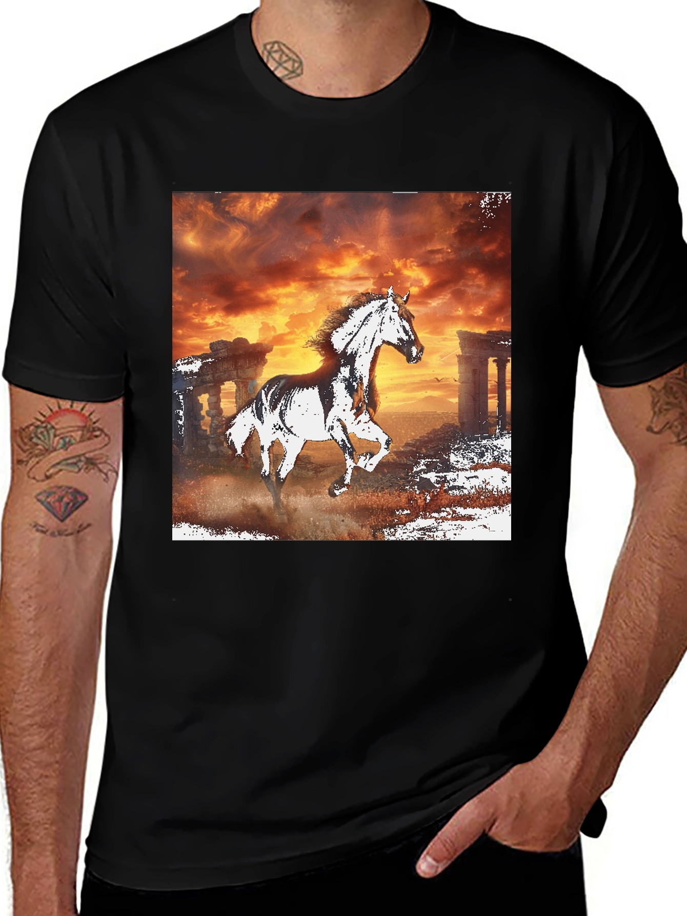 Variant 2 of Horse Sunset Graphic Tee - Stylish Men's T-Shirt