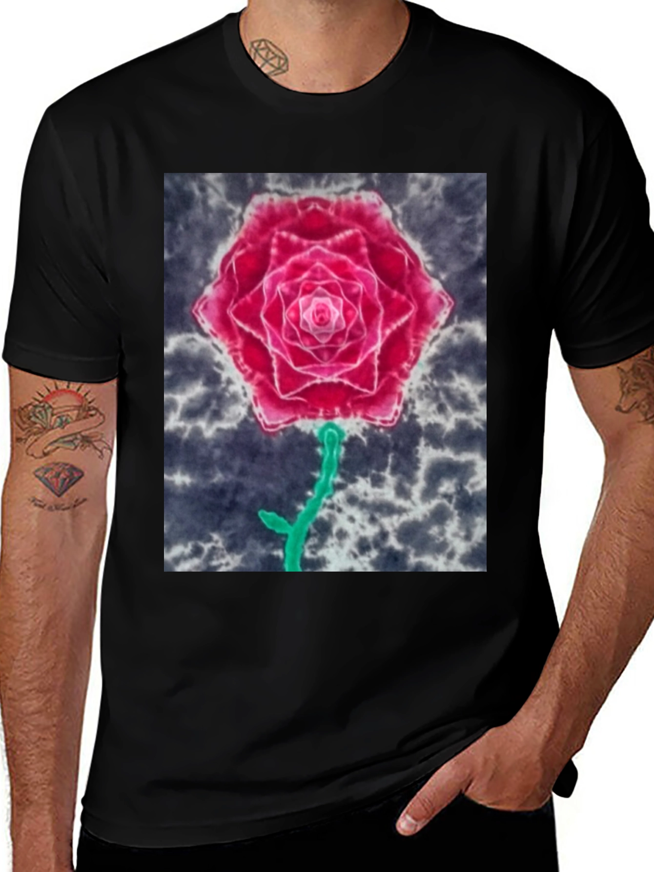 Variant 26 of Rose Graphic Tee - Unique Tie Dye Design