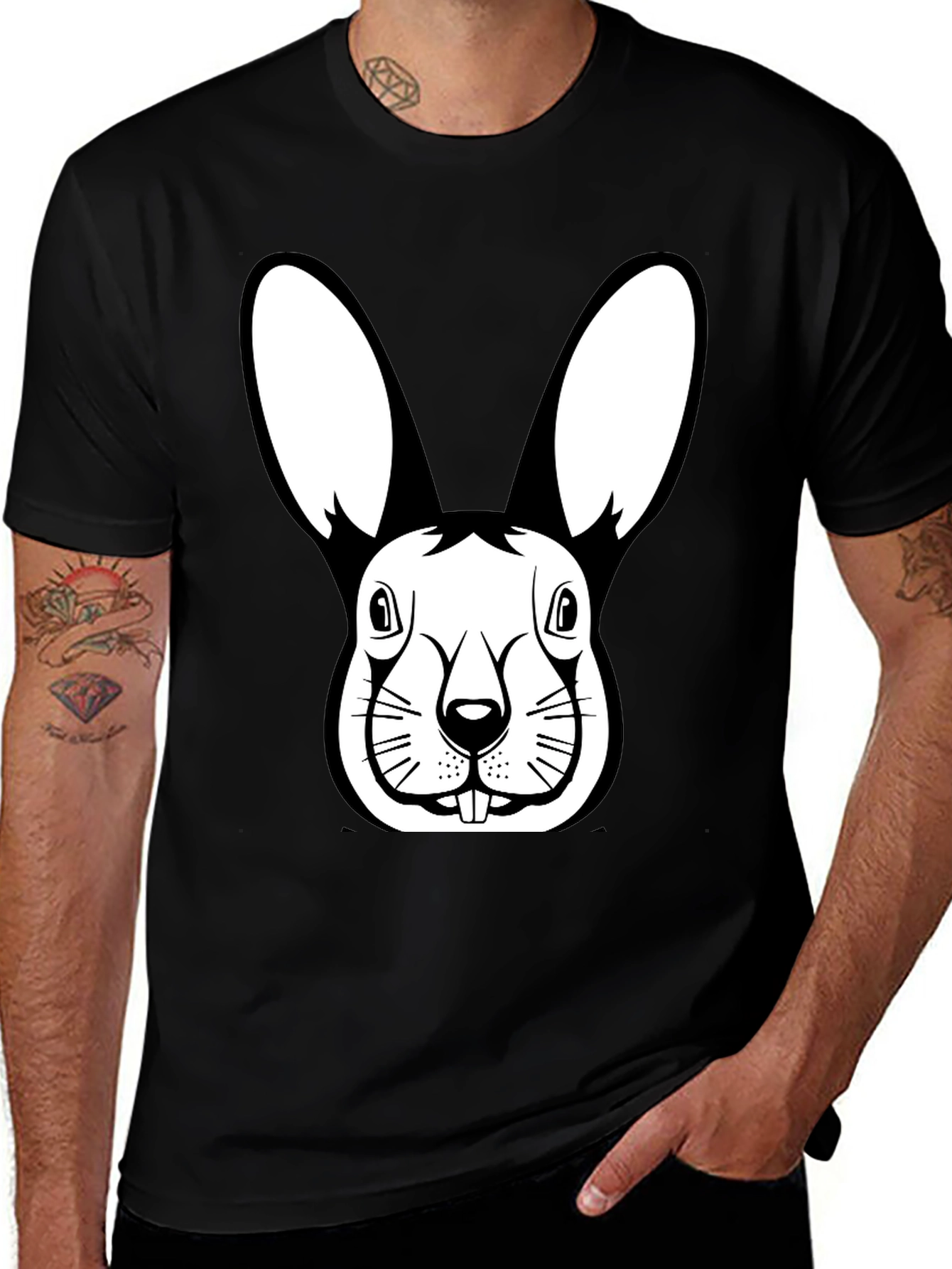 Variant 28 of Rabbit Graphic T-Shirt - Black Cotton Tee