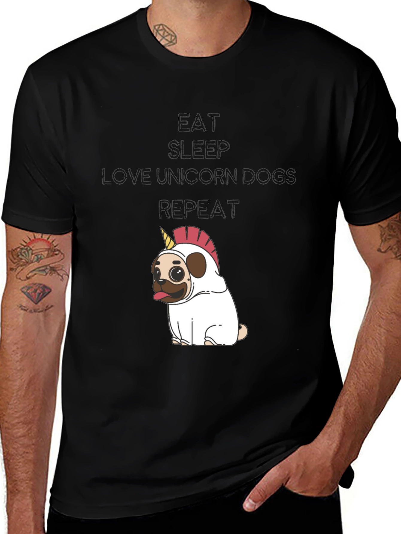 Variant 17 of Eat Sleep Love Unicorn Dogs Repeat Graphic Tee