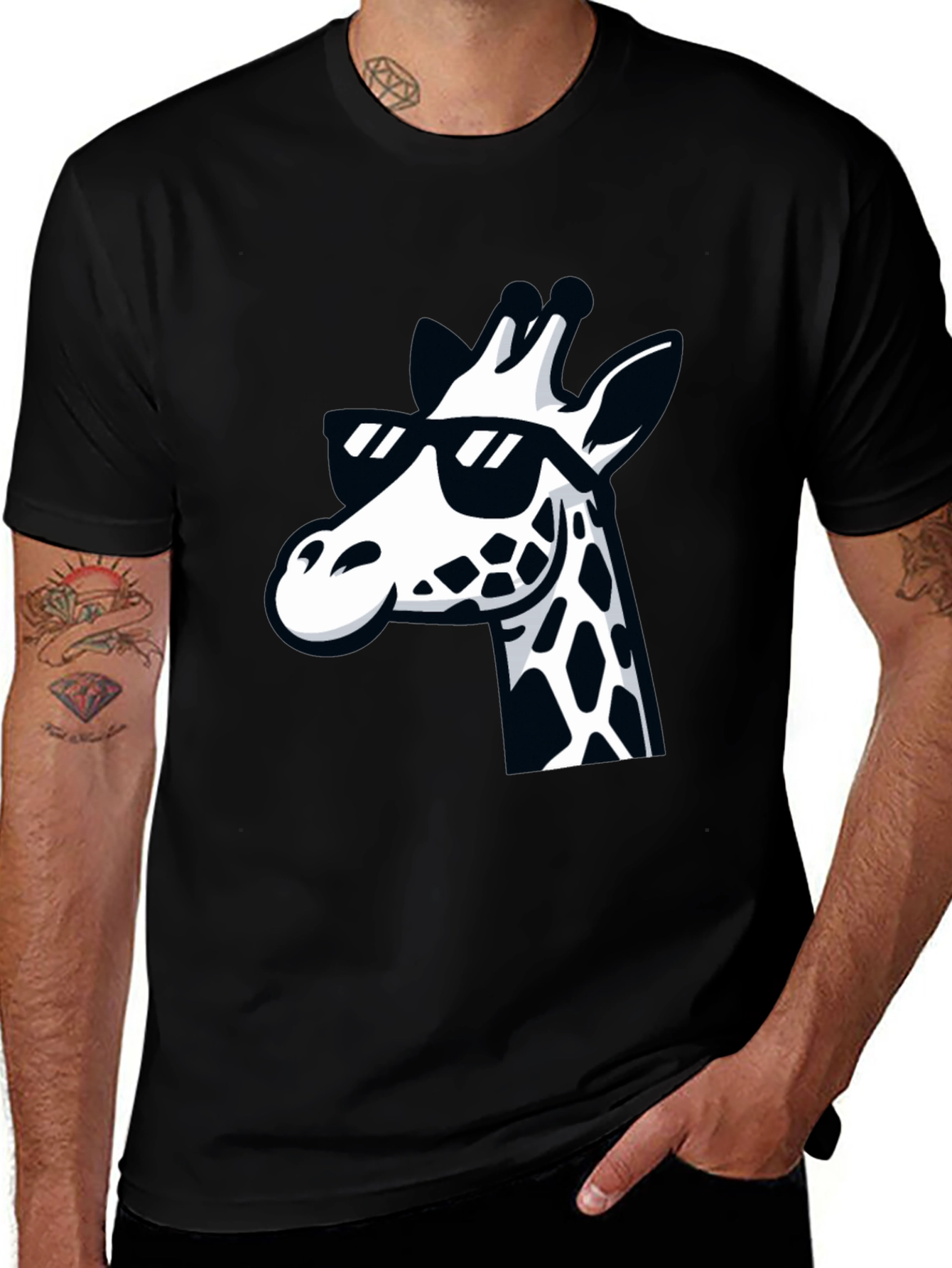Variant 28 of Cool Giraffe Graphic Tee - Black Crewneck T-Shirt