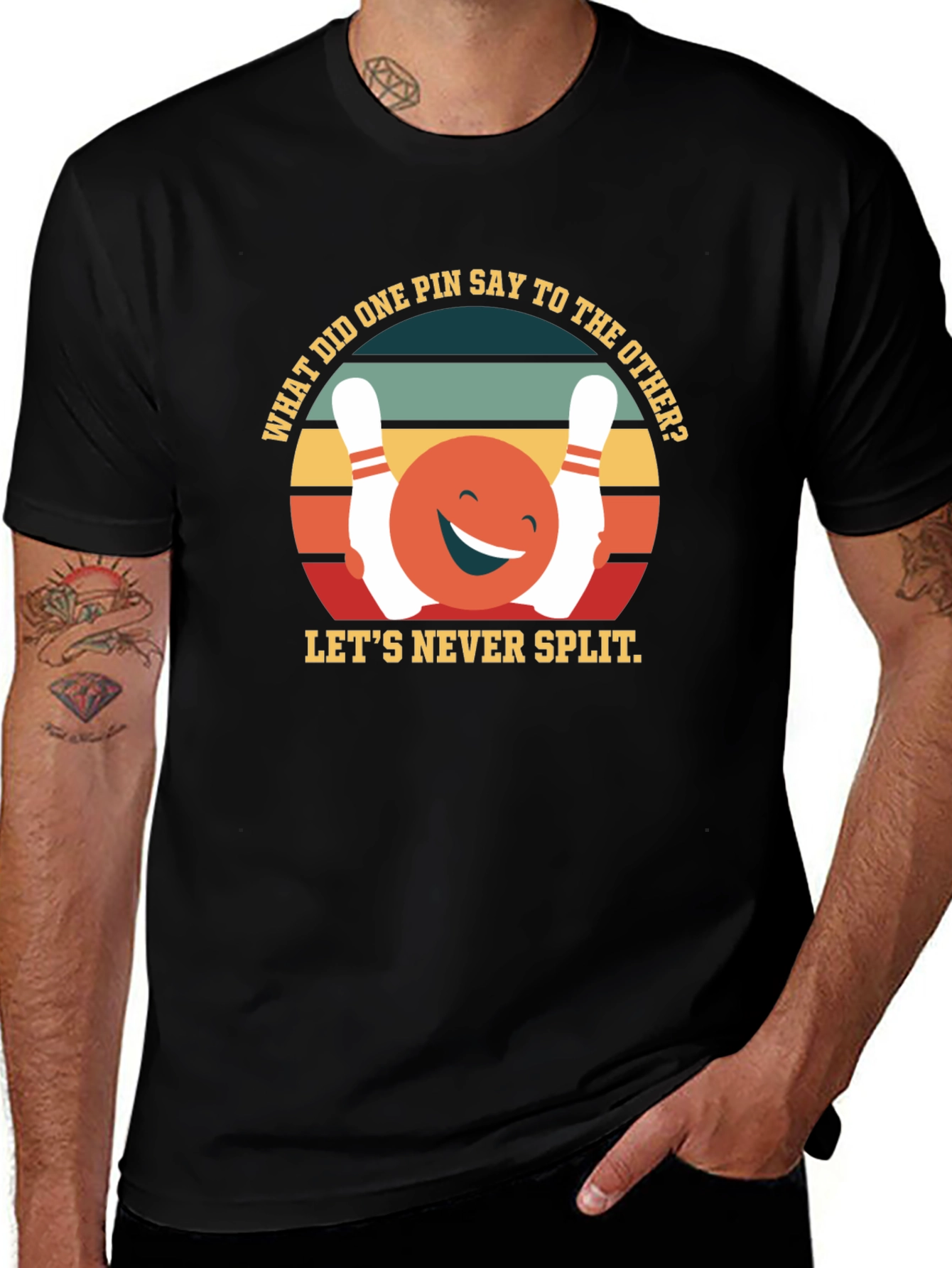 Variant 24 of Bowling Pun T-Shirt: Let's Never Split