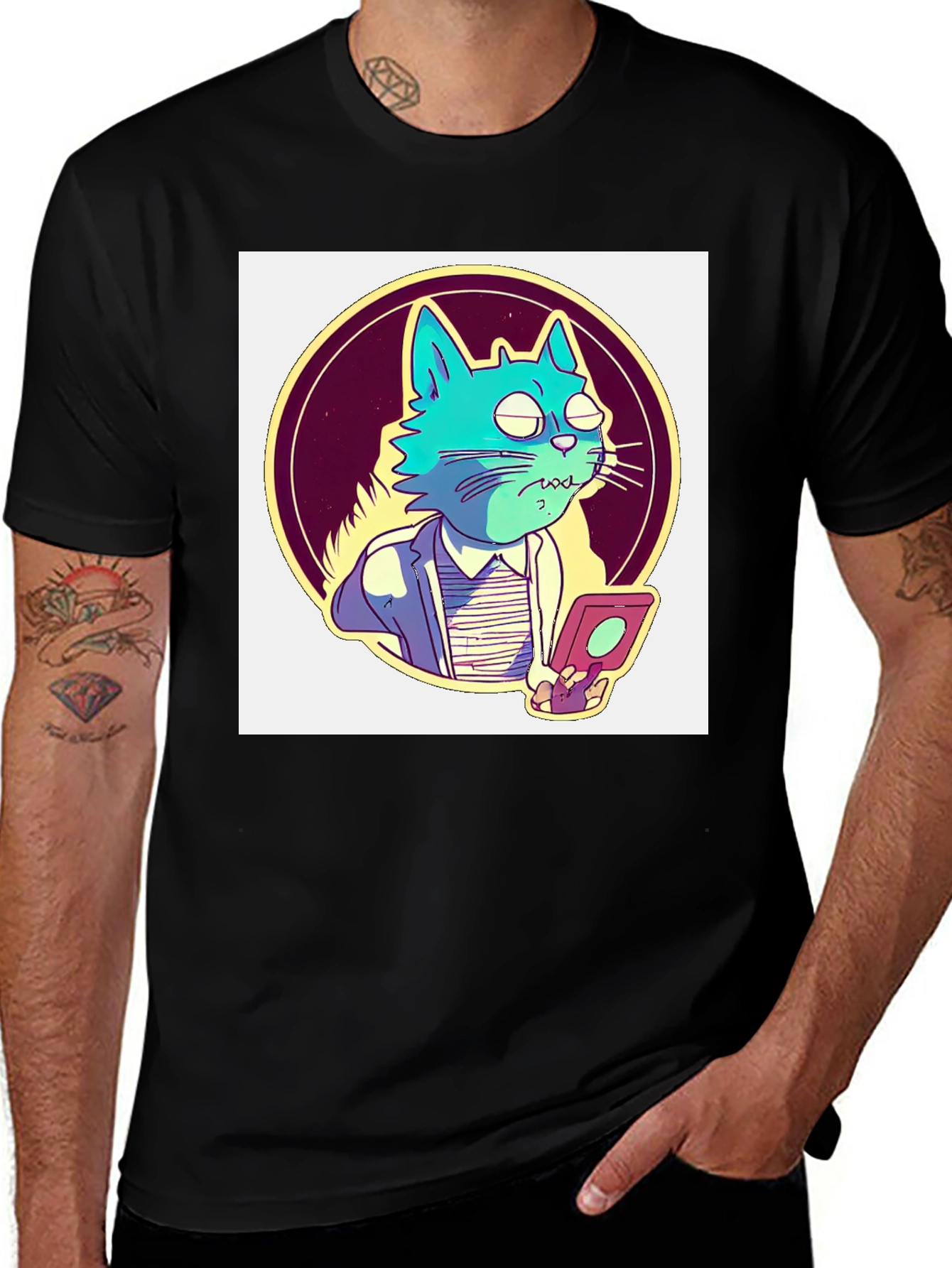 Variant 18 of Cool Cat Business T-Shirt - Black Cotton Tee