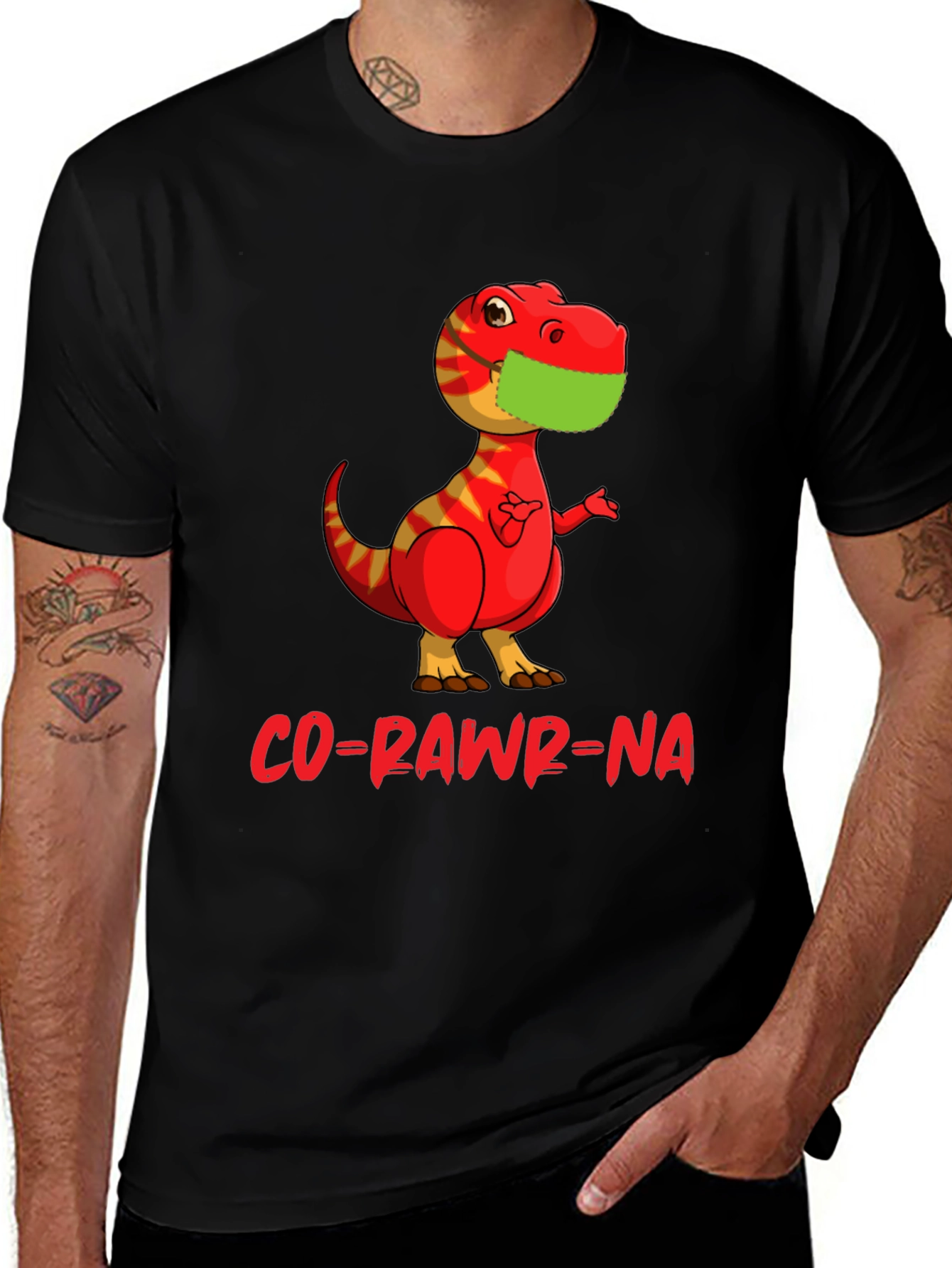 Variant 26 of Co-Rawr-Na T-Shirt - Dino with Mask Graphic Tee