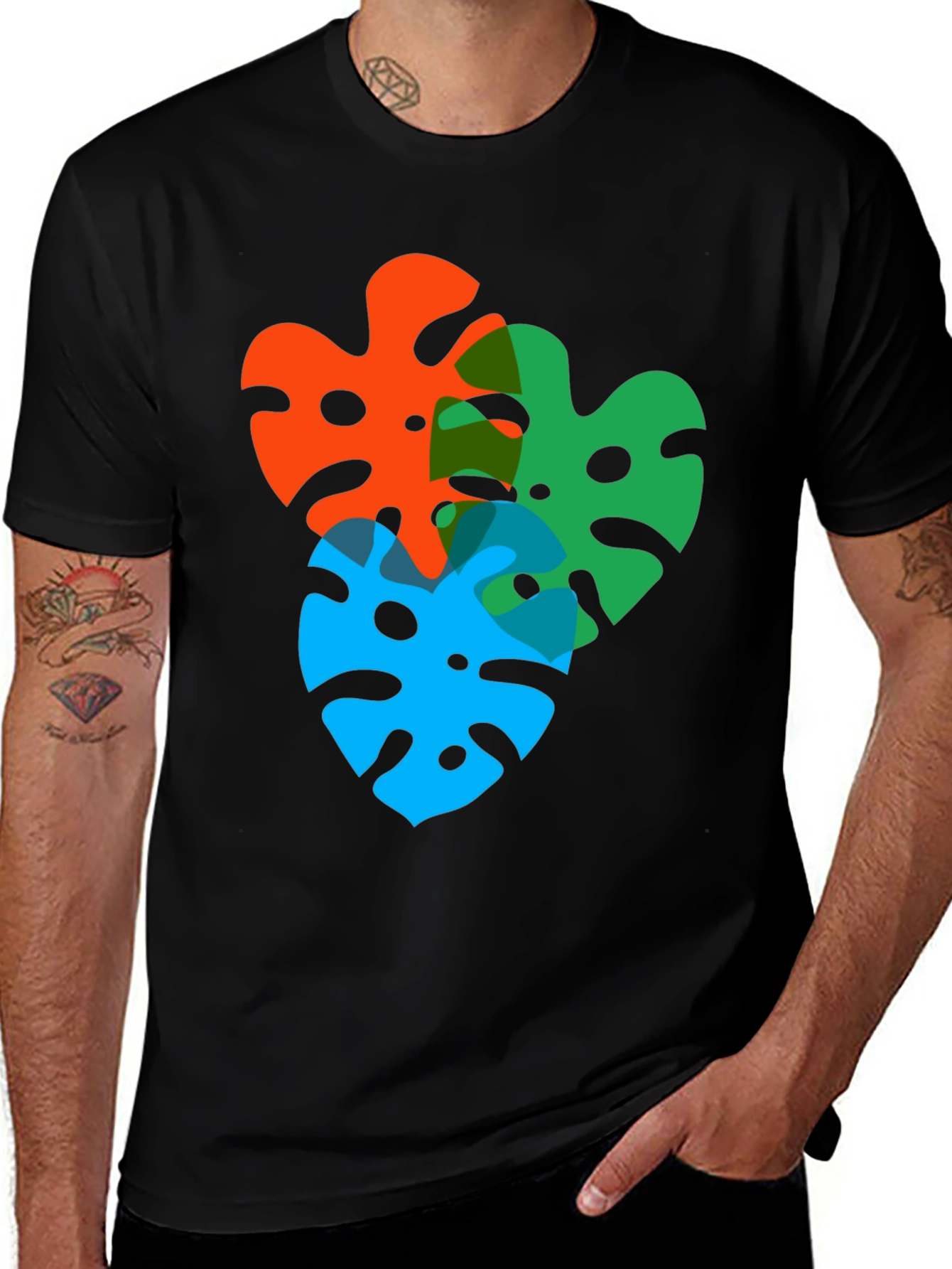 Variant 24 of Tropical Leaf Graphic T-Shirt - Stylish Black Tee