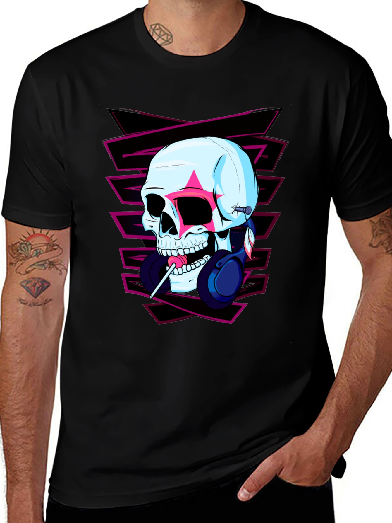 Variant 6 of Skull with Headphones Graphic Tee