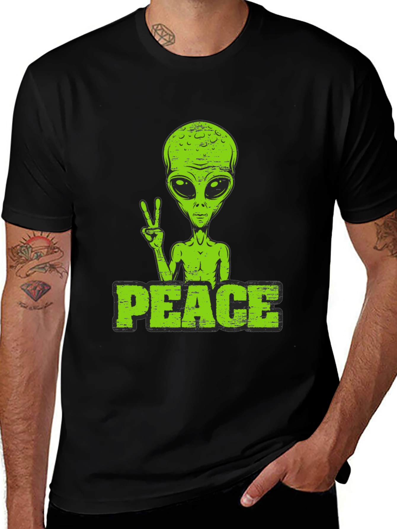 Variant 24 of Alien Peace Sign T-Shirt - Retro Graphic Tee