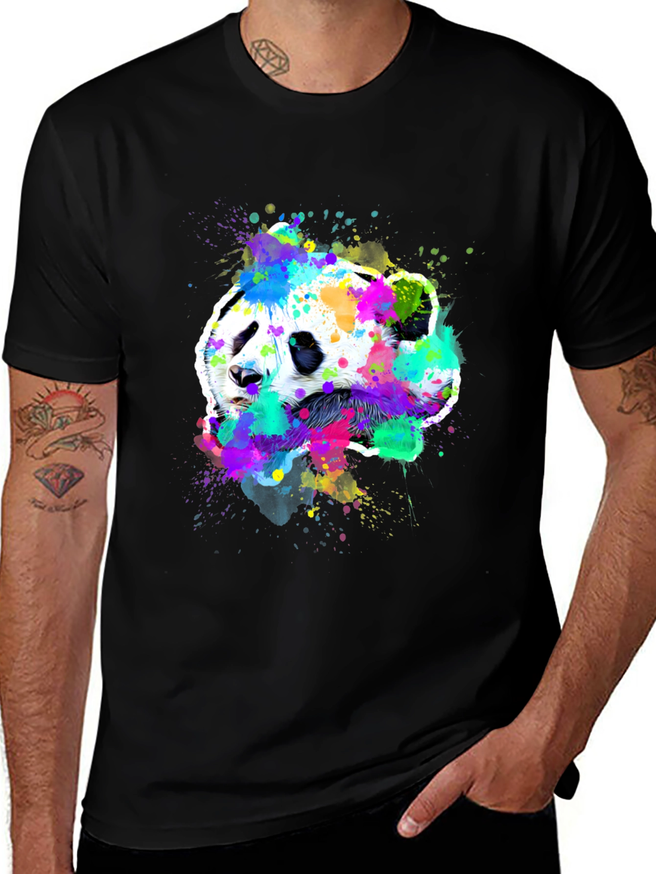 Variant 21 of Colorful Panda Graphic Print Black T-Shirt