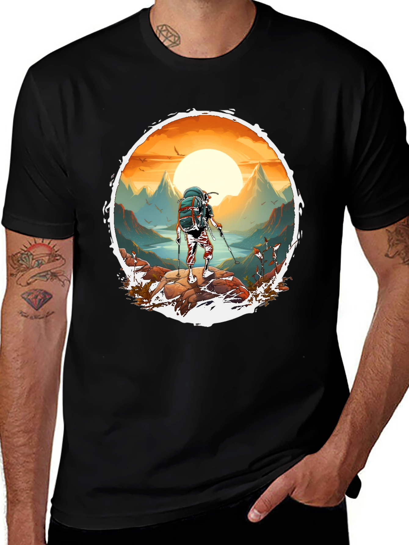 Variant 13 of Hiking Adventure Graphic Tee - Black Cotton Blend