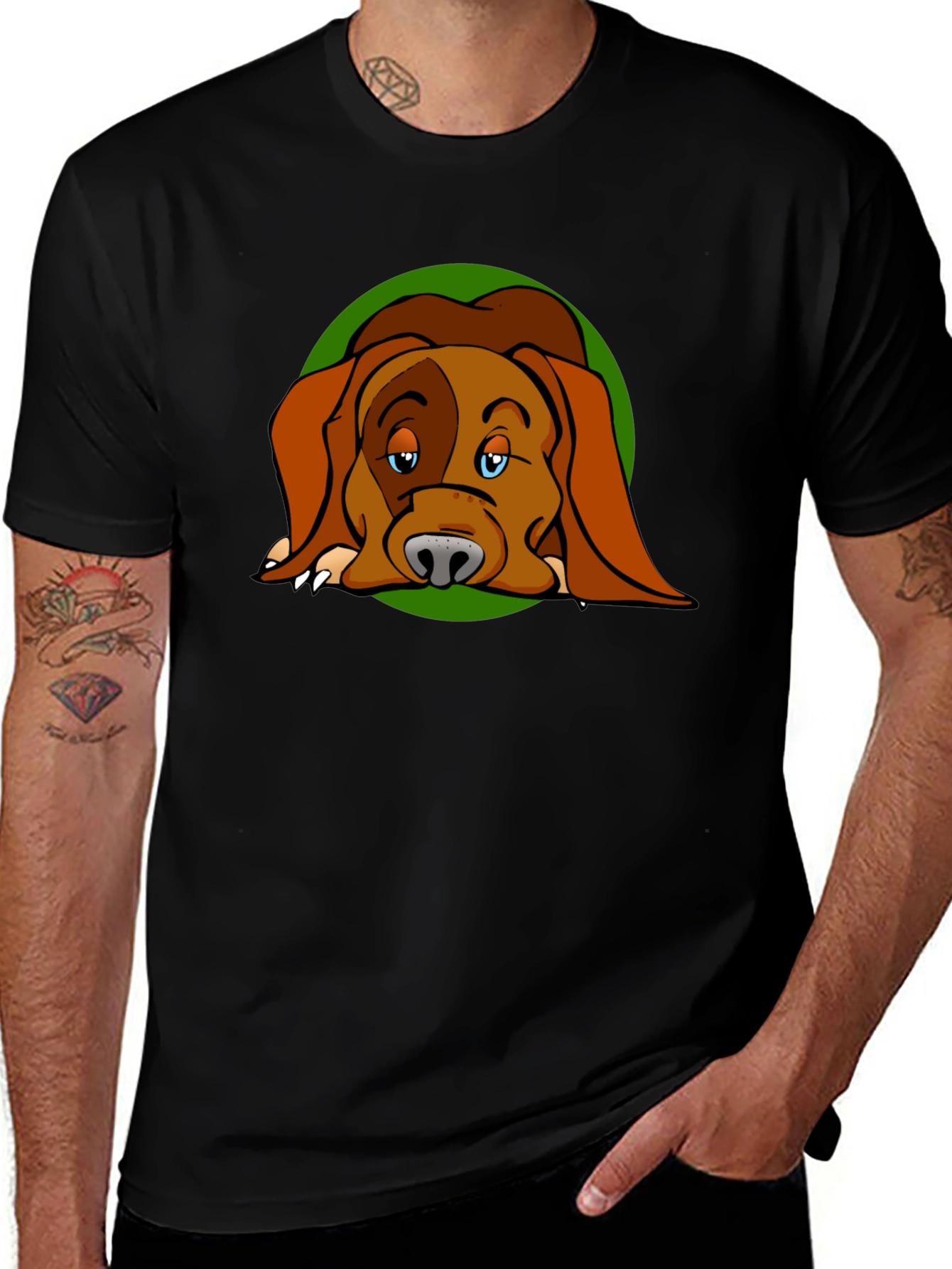 Variant 13 of Dog Cartoon Graphic Black T-Shirt