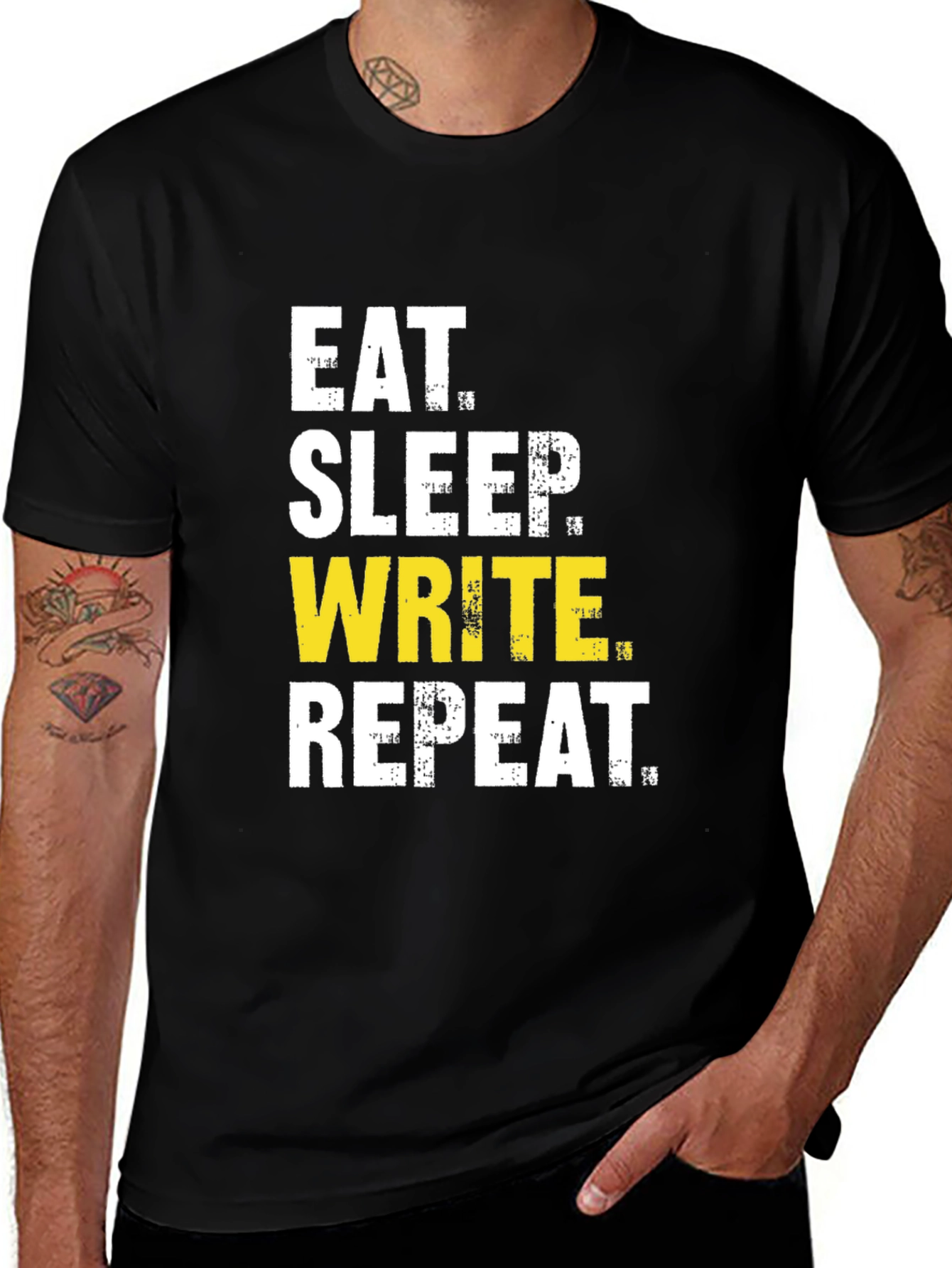 Variant 21 of Eat Sleep Write Repeat Graphic Tee - Black Cotton T-Shirt