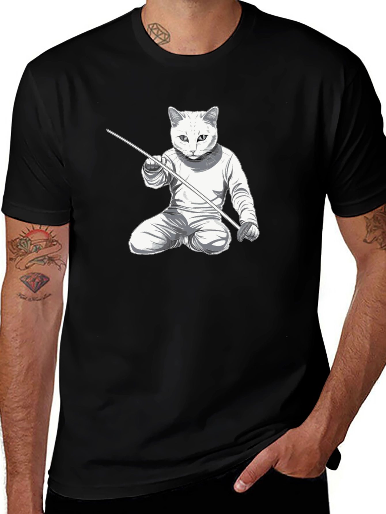 Variant 20 of Fencing Cat T-Shirt - Whimsical Graphic Tee
