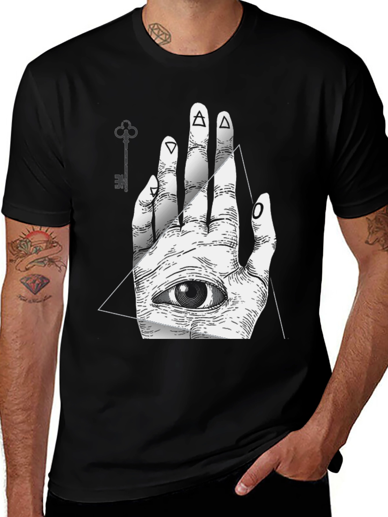 Variant 24 of Eye Hand Graphic Tee - Stylish Men's Black T-Shirt