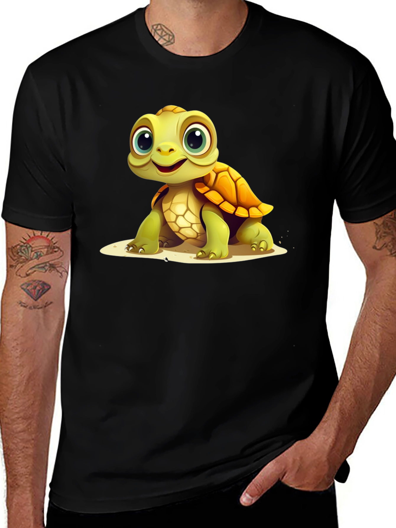 Variant 29 of Cartoon Turtle Graphic Tee - Black Casual T-Shirt
