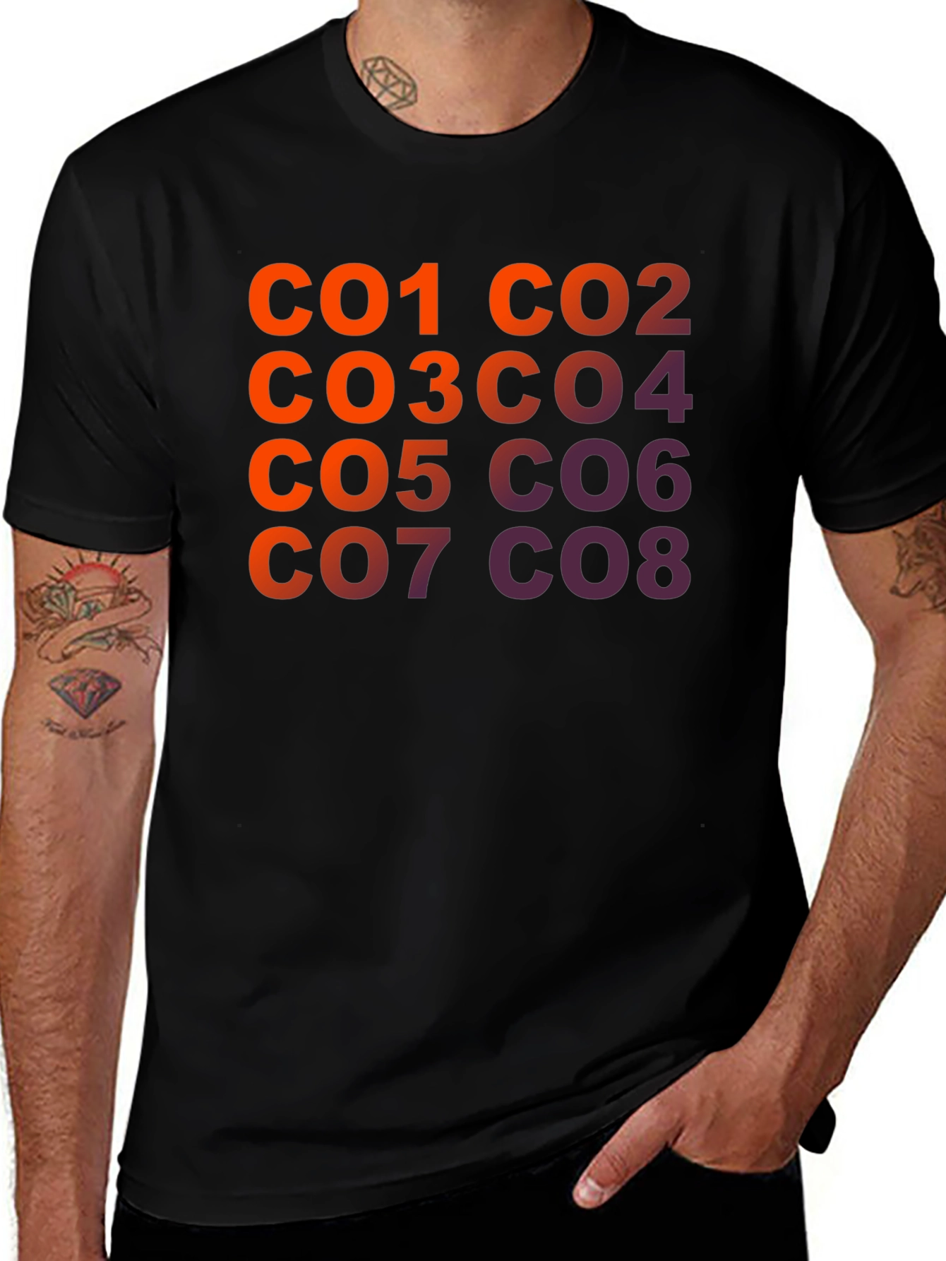 CO1-CO8 Gradient Text Graphic Print Black T-Shirt