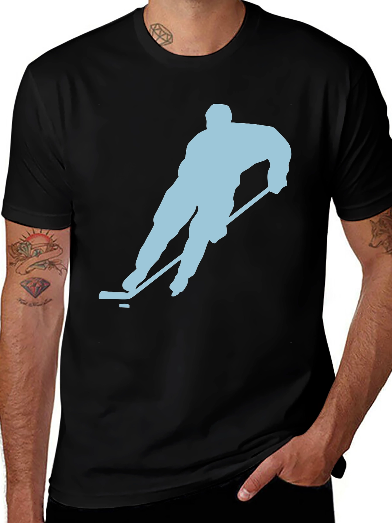 Variant 13 of Hockey Player Graphic Tee - Black Cotton T-Shirt