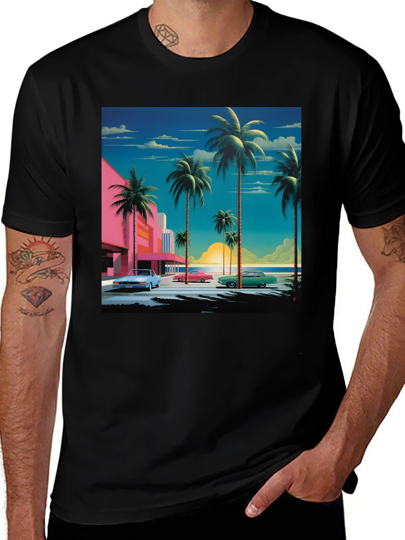 Variant 22 of Retro Miami T-Shirt: Palm Trees & Classic Cars