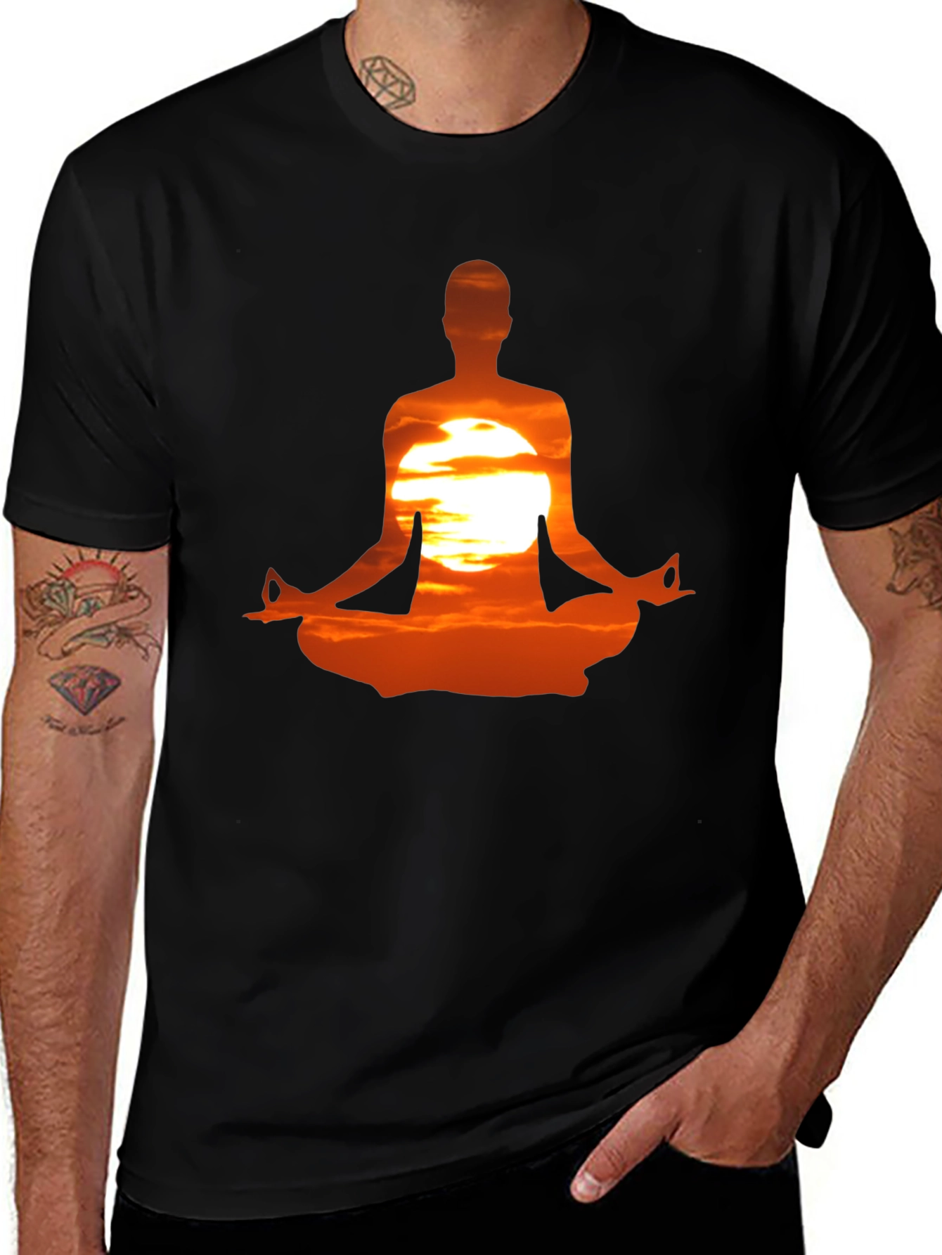 Variant 13 of Sunset Meditation T-Shirt - Black Graphic Tee
