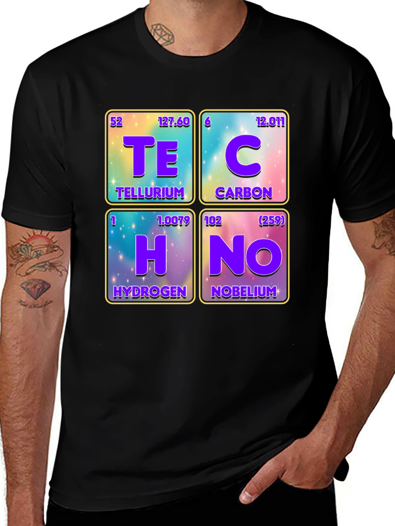 Techno Elements T-Shirt - Tellurium, Carbon, Hydrogen, Nobelium