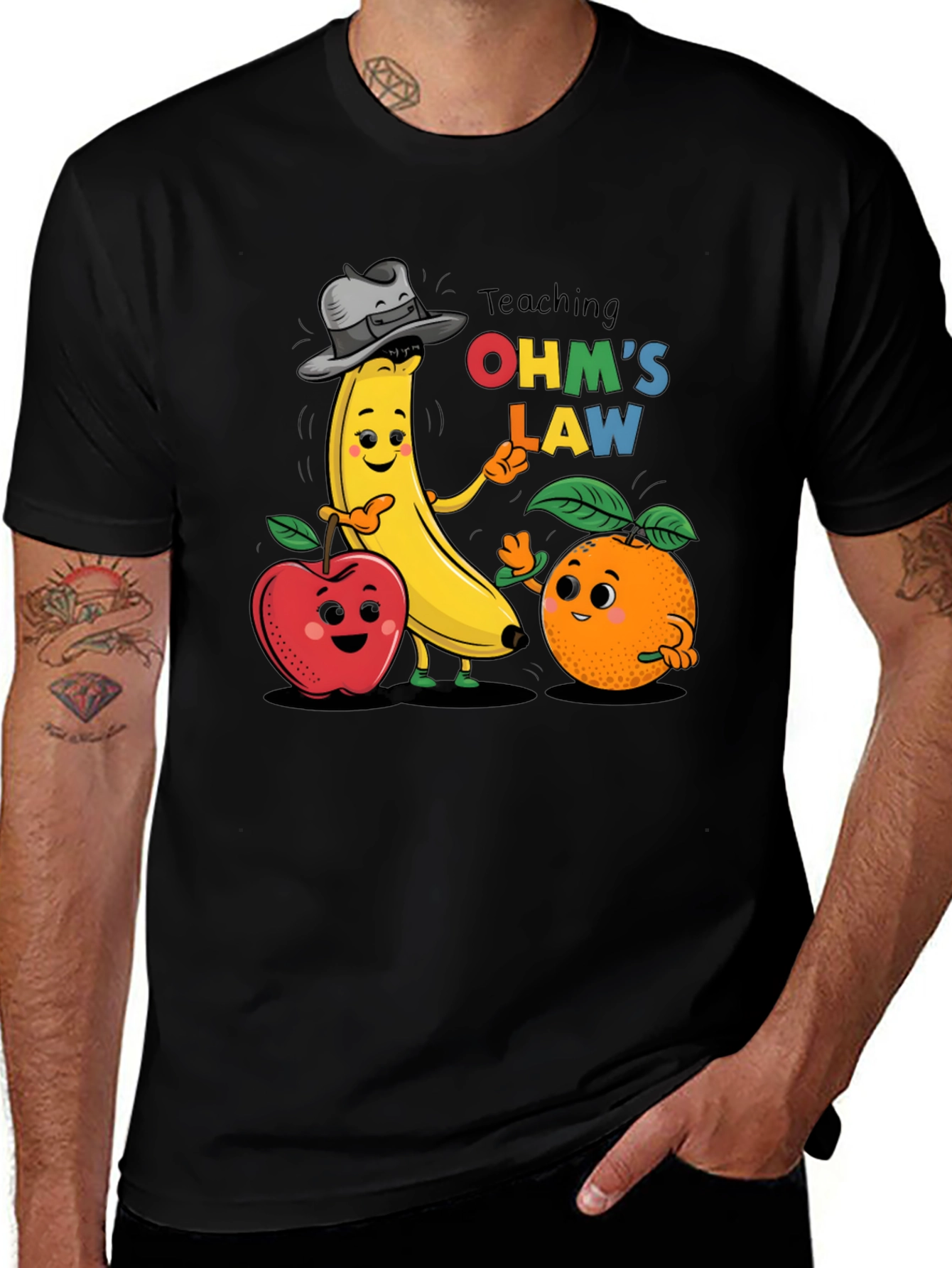 Variant 26 of Ohm's Law Fruit Cartoon Black T-Shirt
