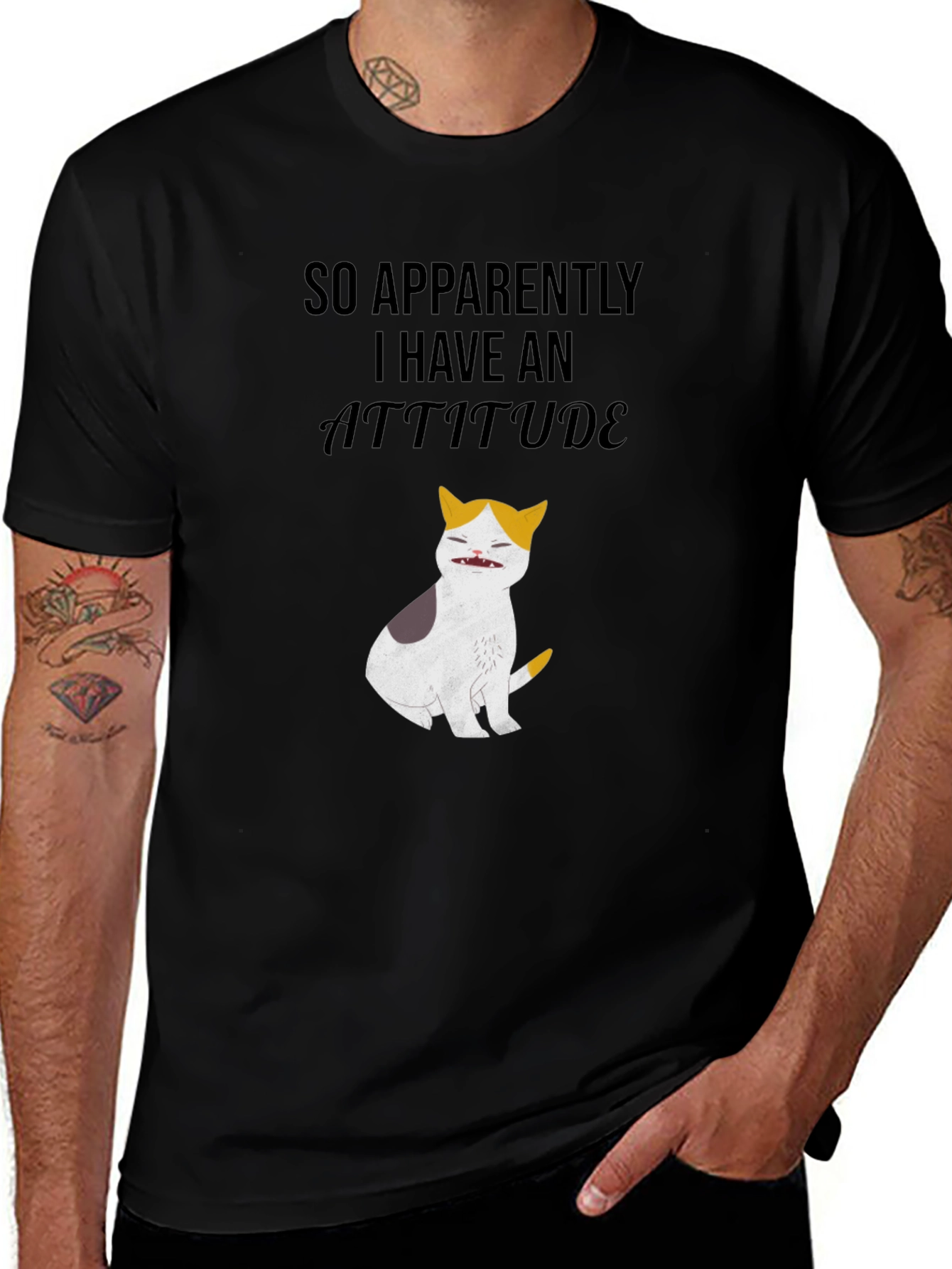Attitude Cat Graphic Tee - Men's Black T-Shirt