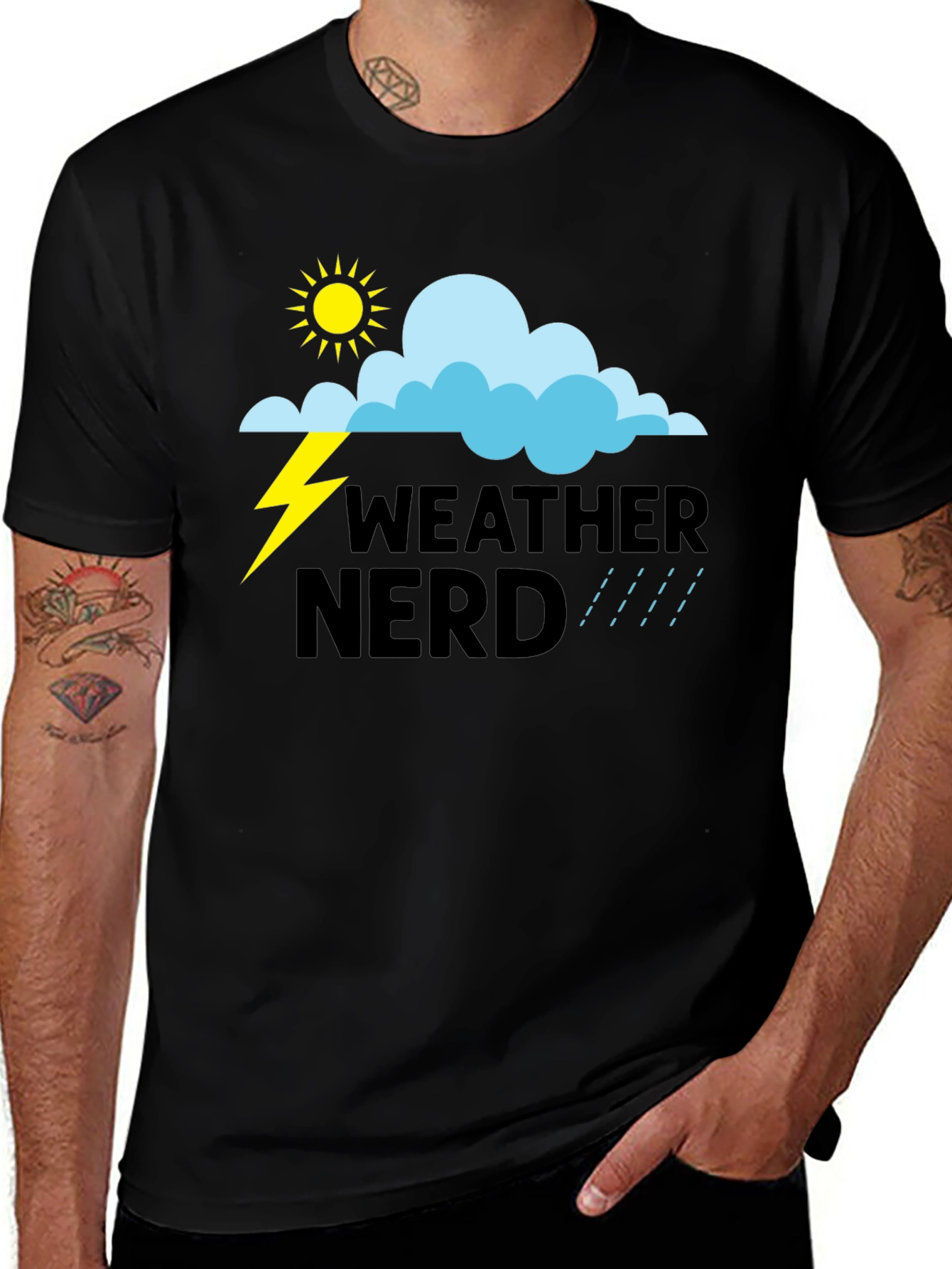 Variant 23 of Weather Nerd Graphic T-Shirt - Black Cotton Tee