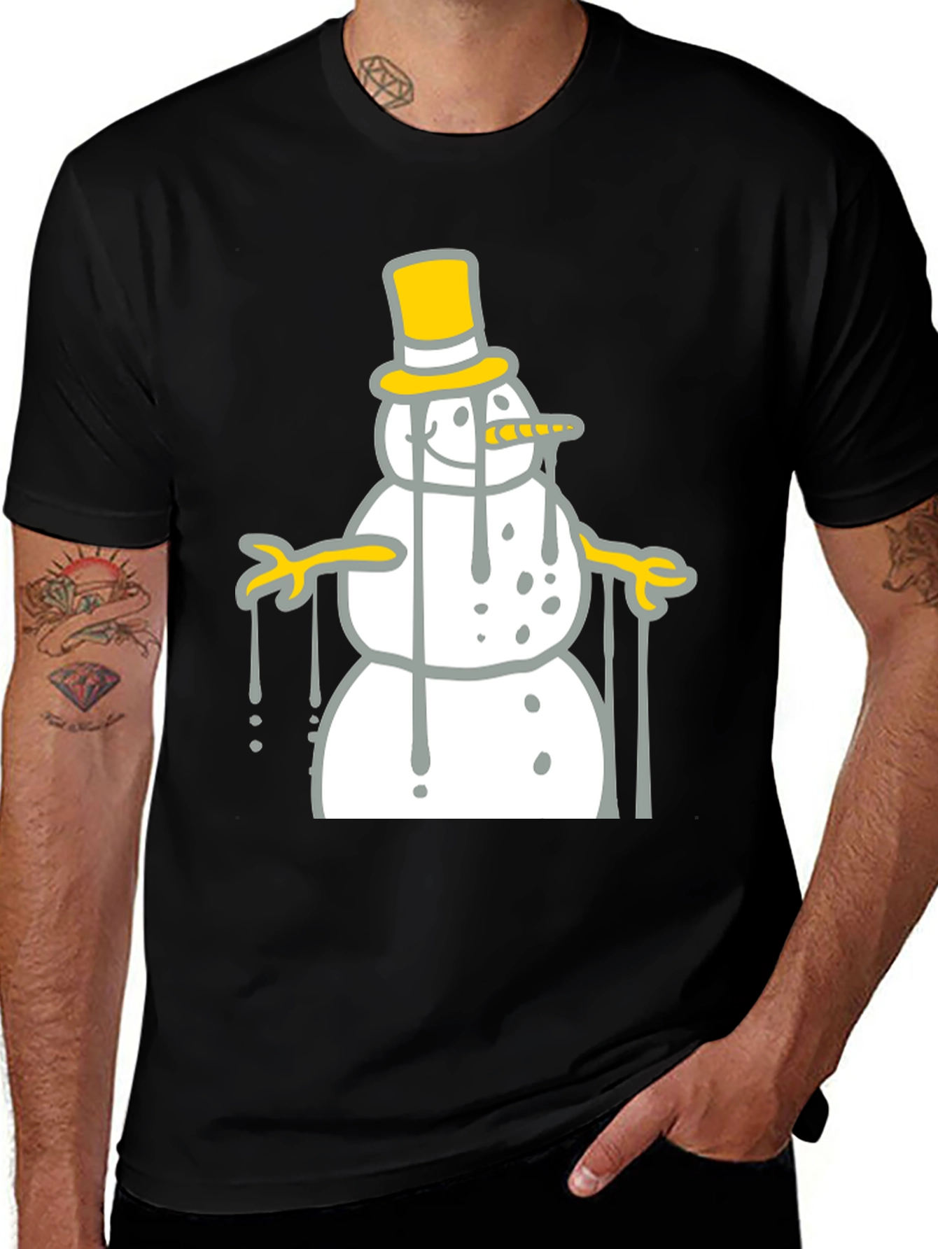 Variant 10 of Melting Snowman Graphic Tee - Black Cotton