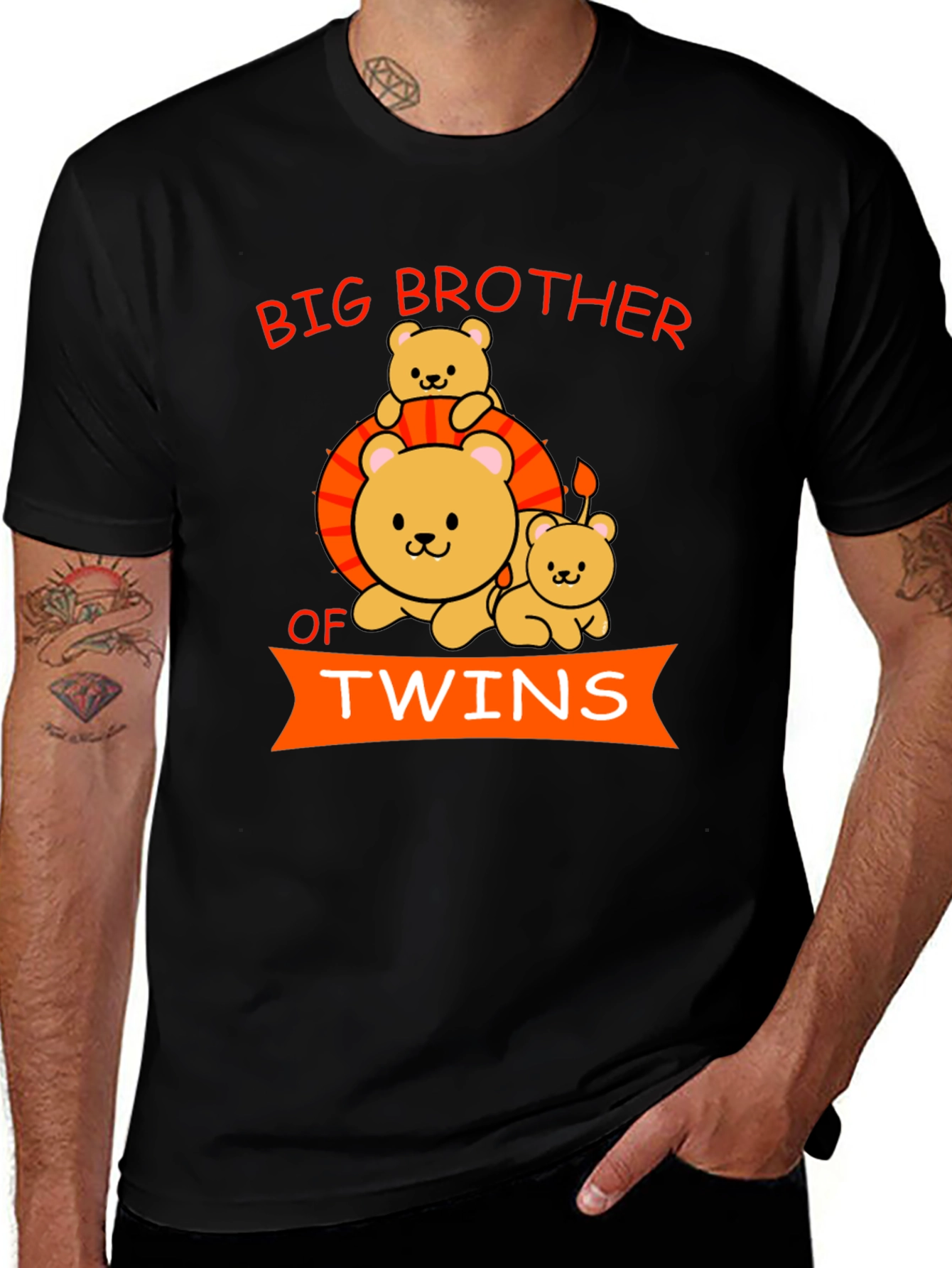 Big Brother of Twins T-Shirt - Cute Bear Design