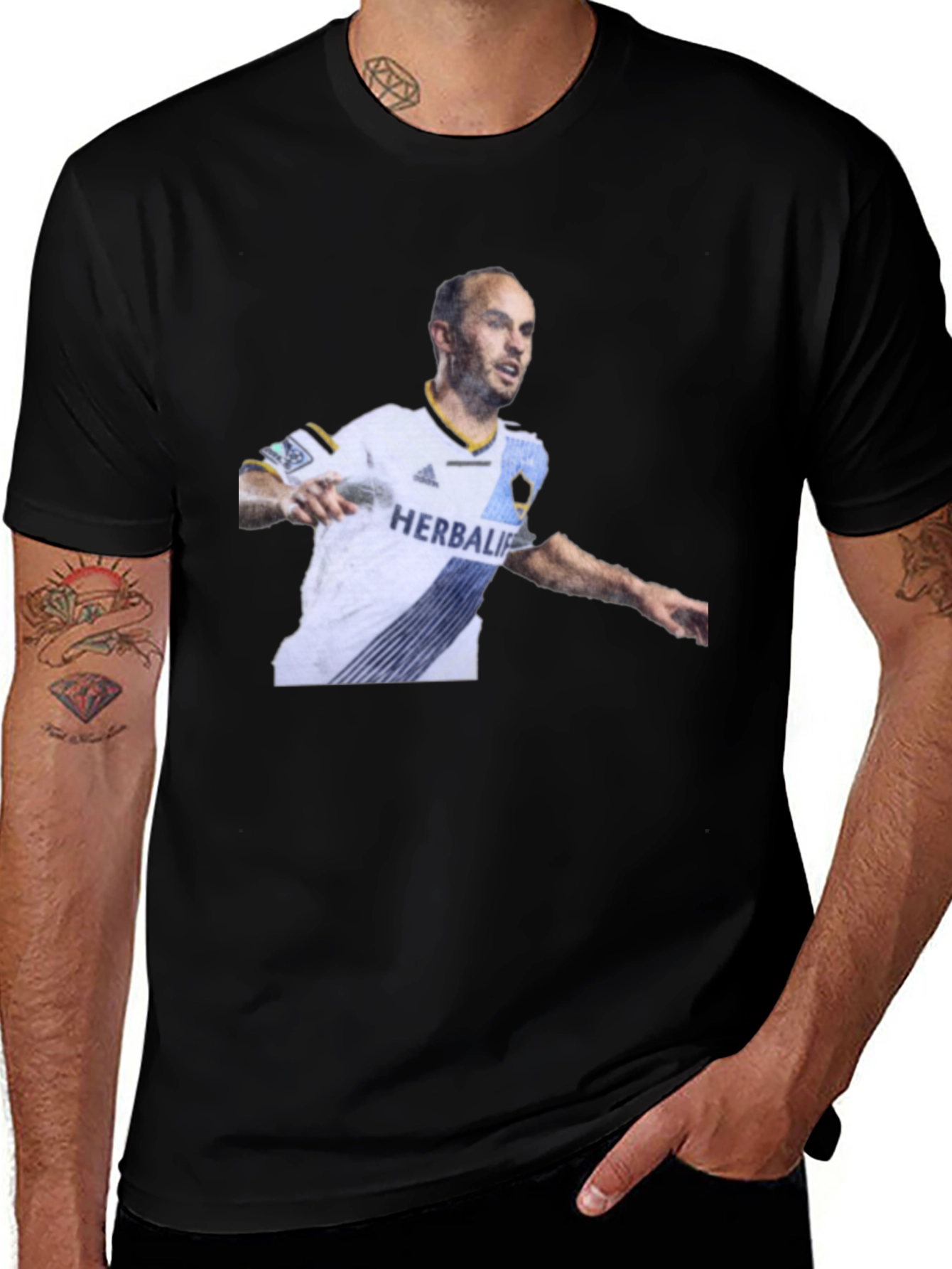 Variant 18 of Men's Black T-Shirt with Soccer Player Graphic
