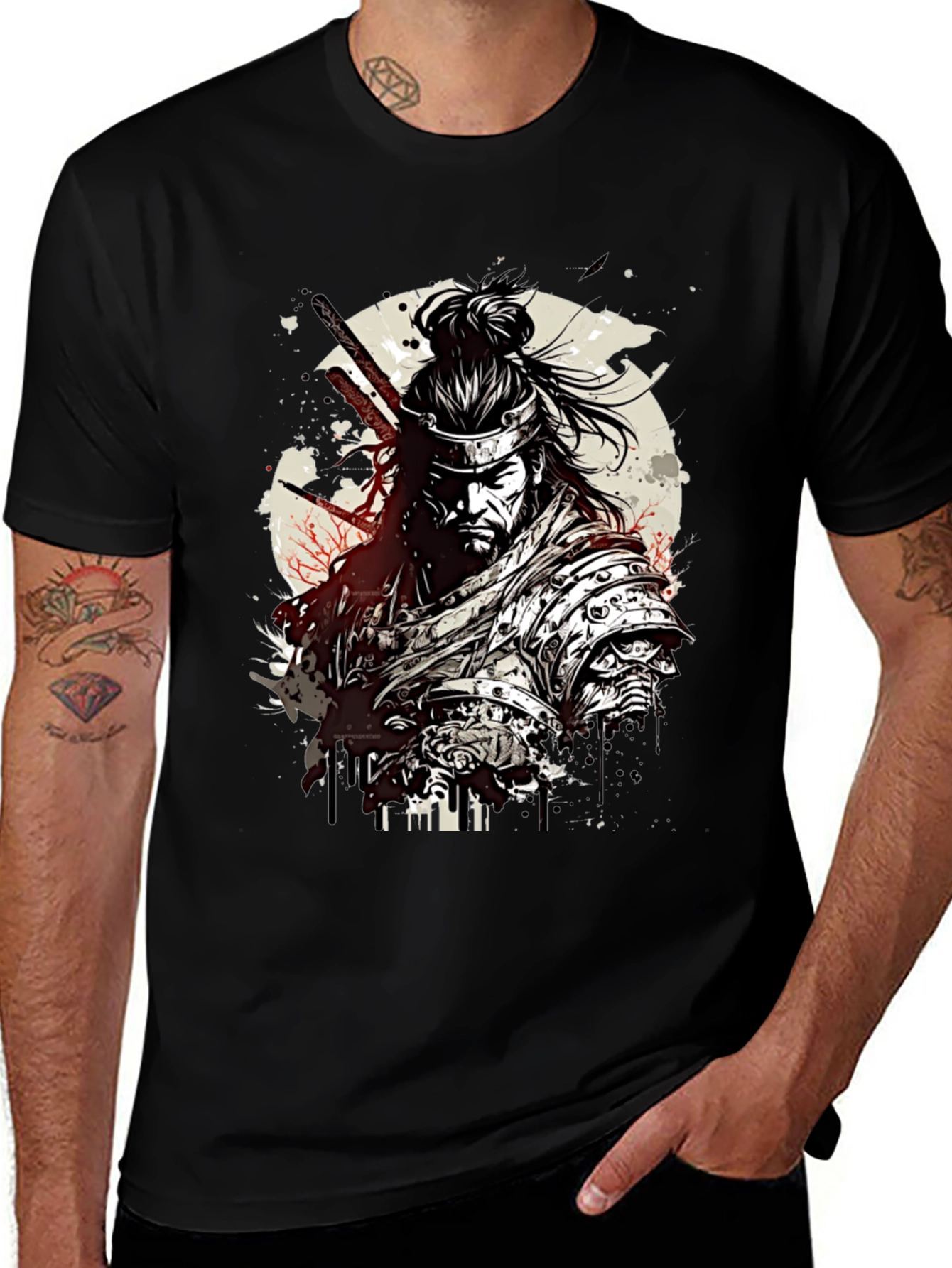 Variant 13 of Samurai Warrior Graphic Print Black T-Shirt