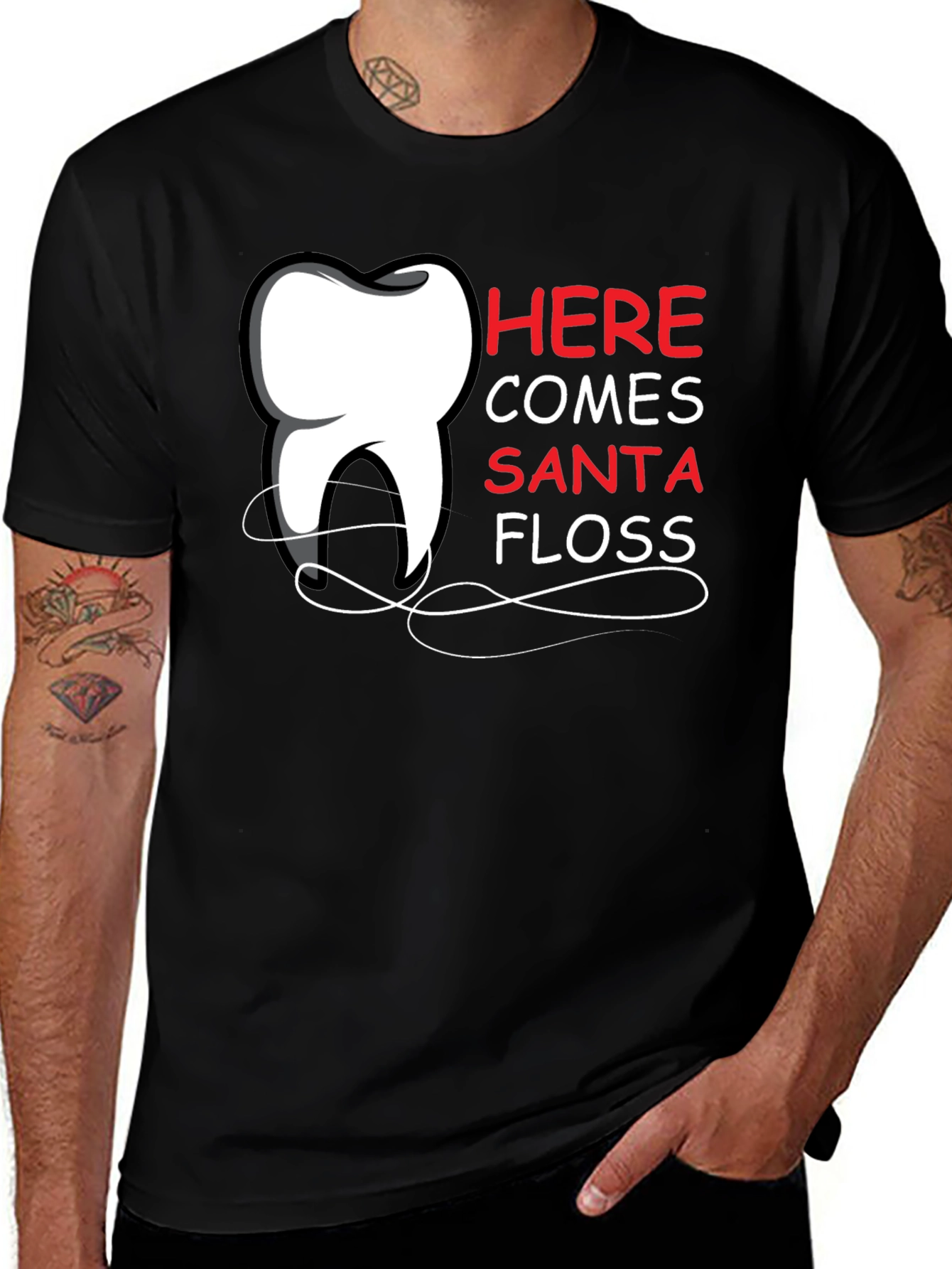 Variant 26 of Here Comes Santa Floss Black T-Shirt