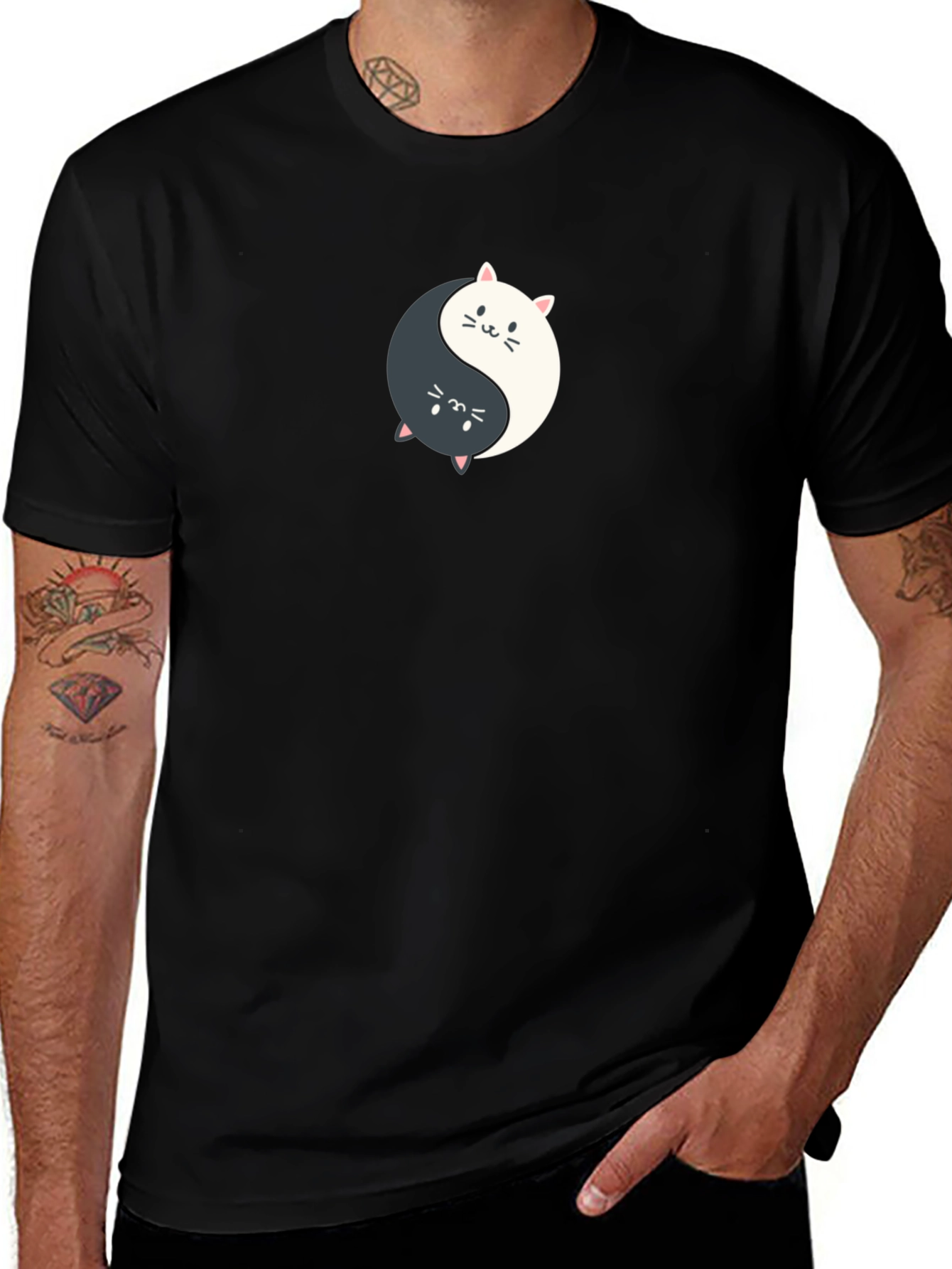 Variant 26 of Yin Yang Cats Graphic Tee - Balance & Style!