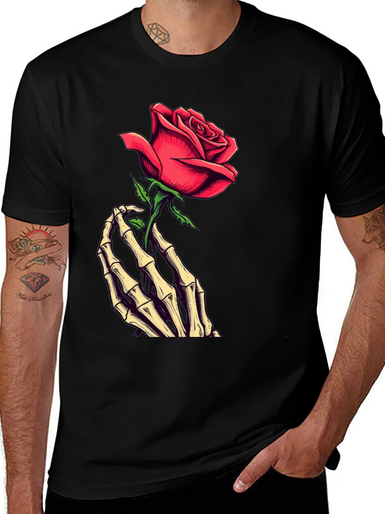 Variant 27 of Rose & Skeleton Hand Graphic Tee - Dark Style
