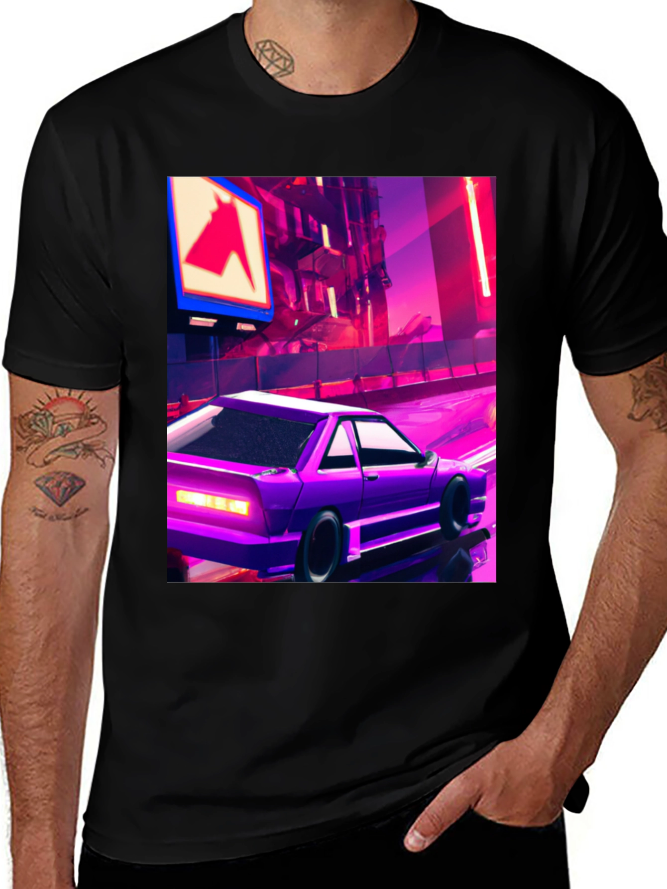 Retro Purple Car Graphic T-Shirt