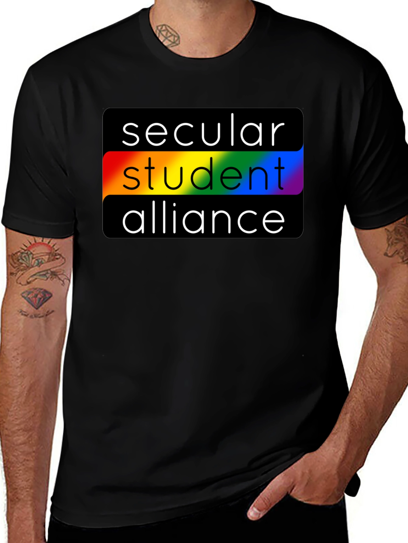 Secular Student Alliance Rainbow Pride Black T-Shirt