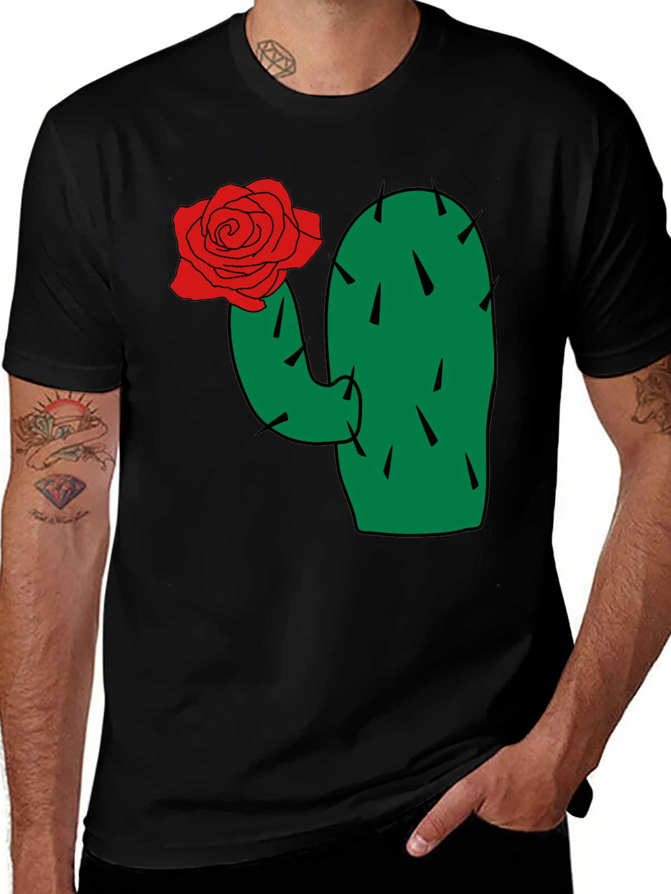 Variant 15 of Cactus Rose Graphic Tee - Black Cotton T-Shirt