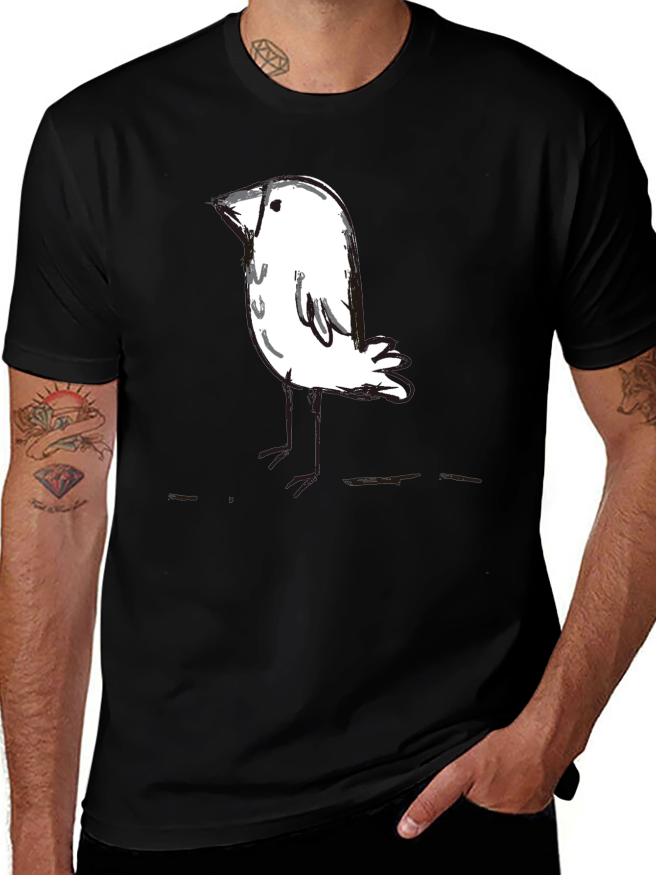 Variant 3 of Whimsical Bird Graphic Tee - Black Unisex T-Shirt