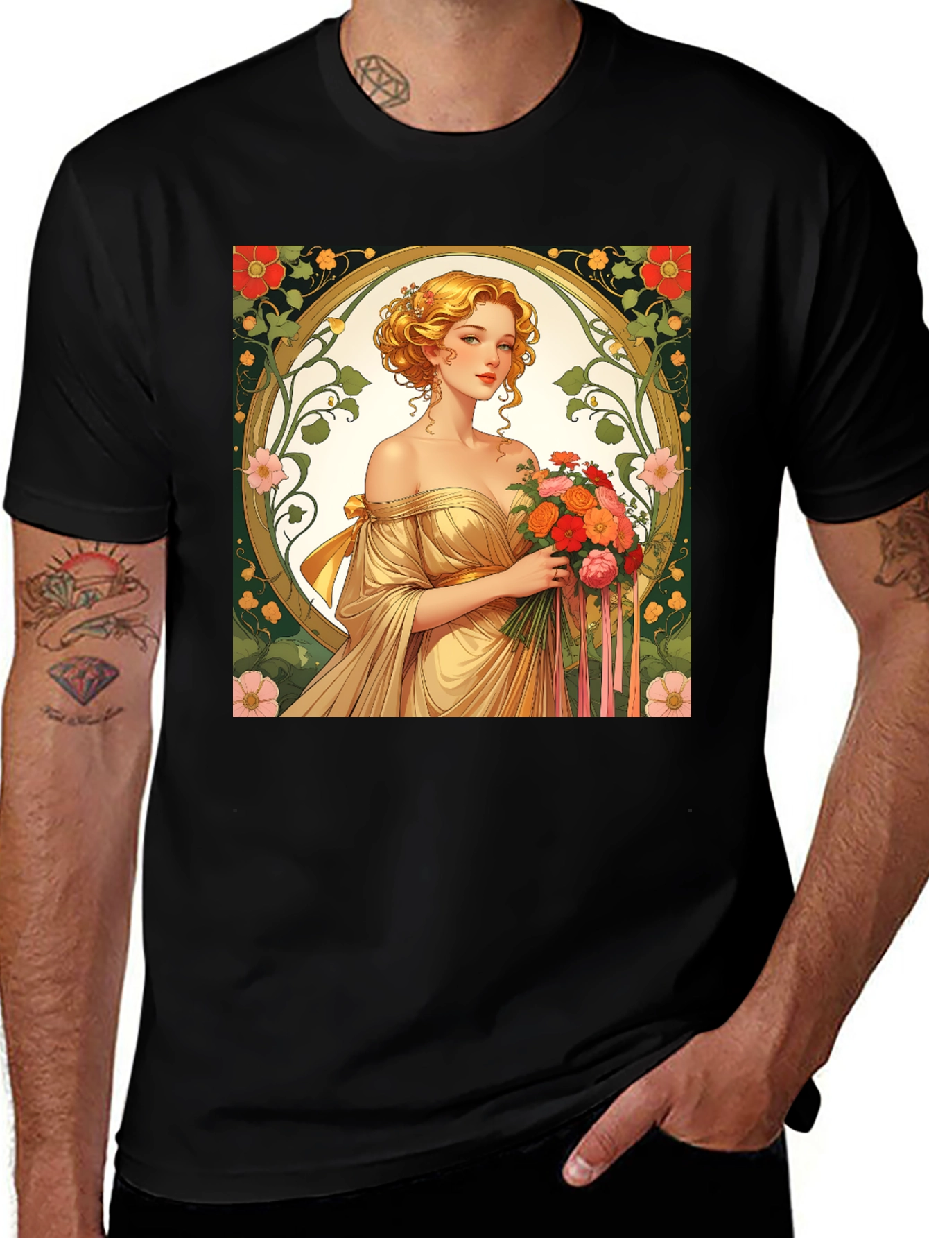 Art Nouveau Lady T-Shirt - Elegant Floral Design