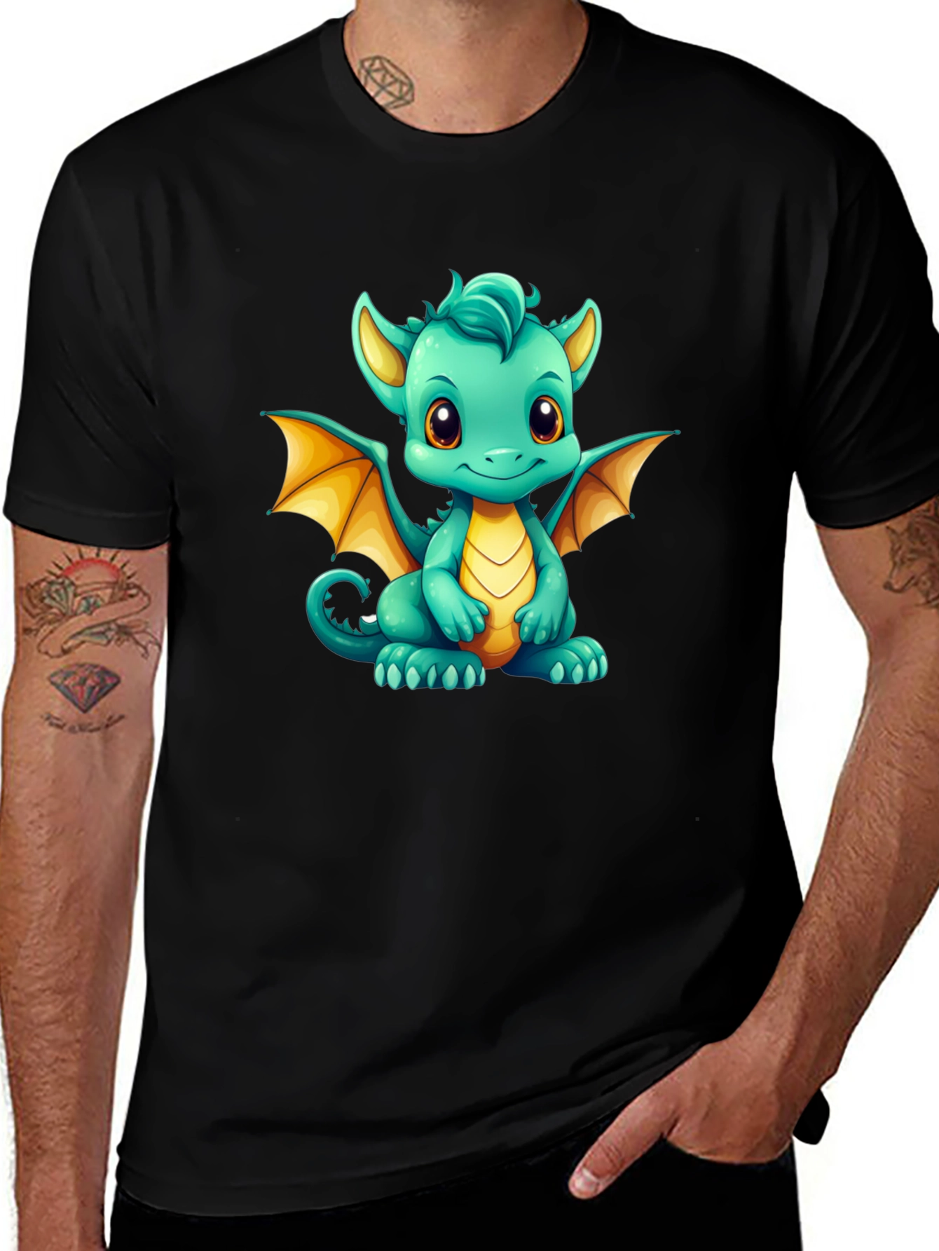 Variant 14 of Dragon Cartoon Graphic Black T-Shirt