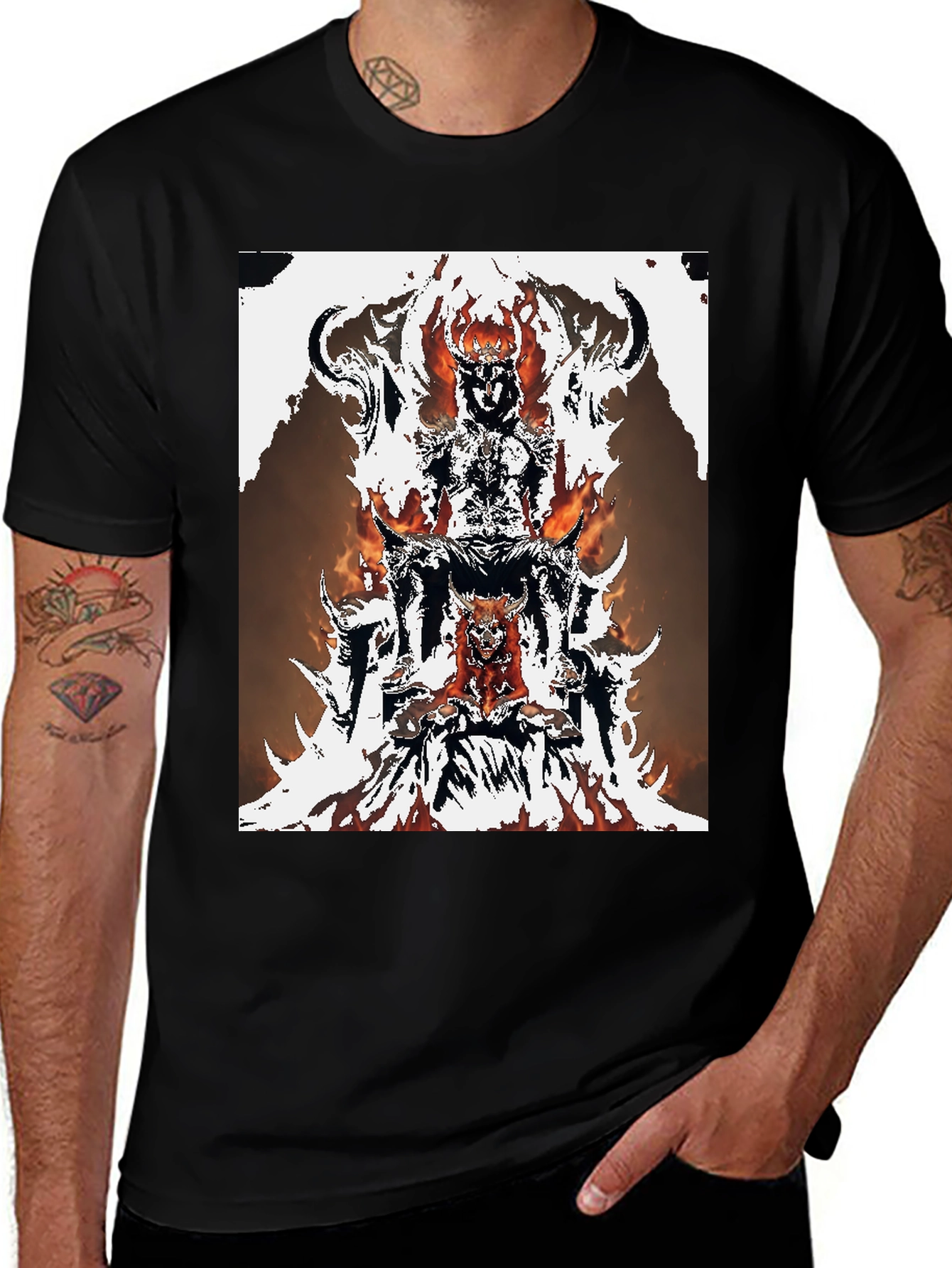 Variant 10 of Fiery Throne Graphic Tee - Black Cotton Blend
