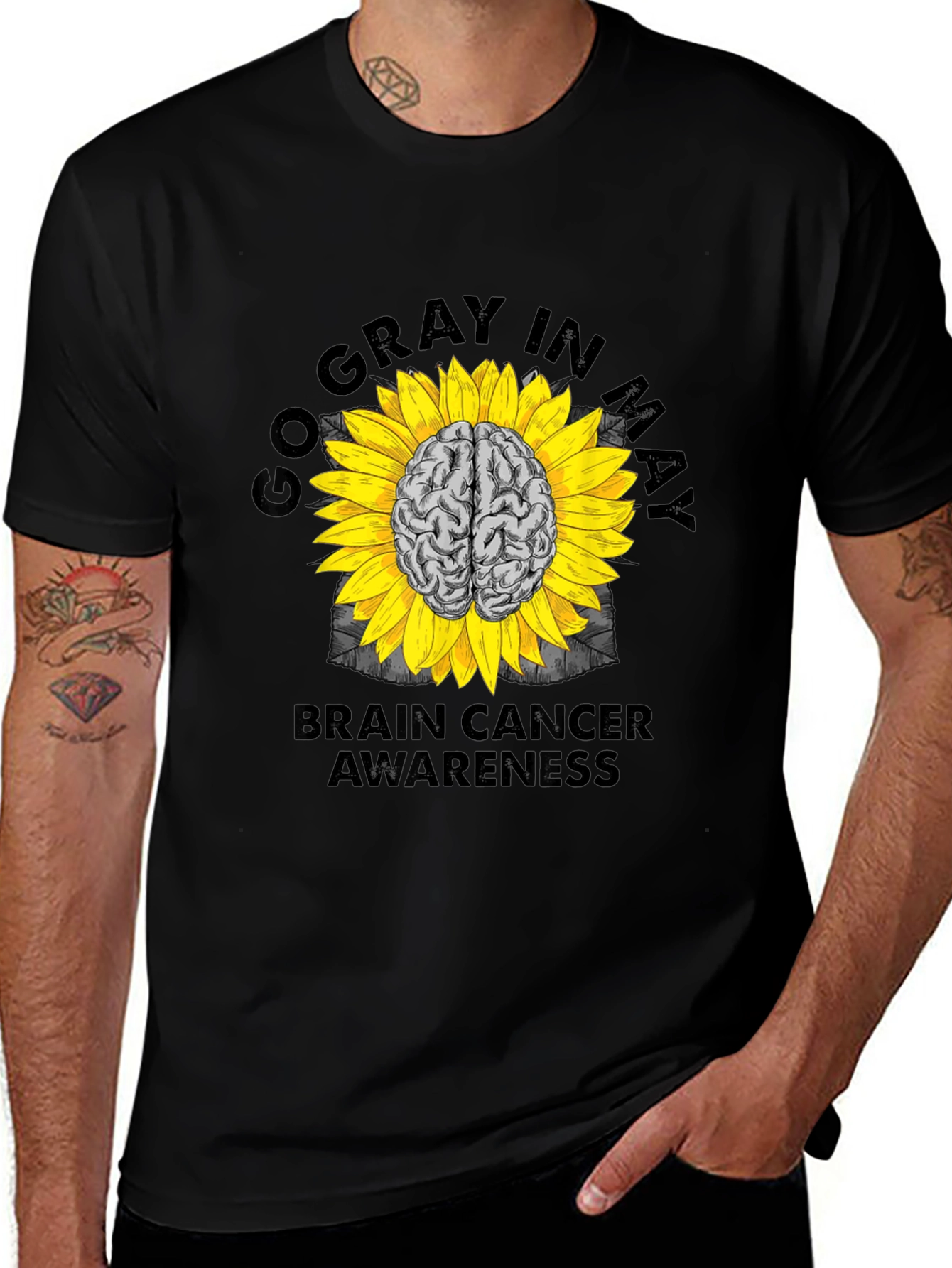 Go Gray in May Brain Cancer Awareness Sunflower T-Shirt